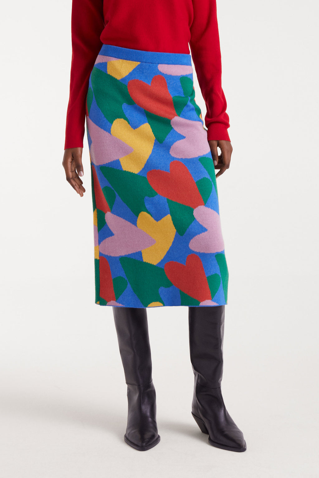 Midi Pencil Skirt Multi Colour Heart Print.