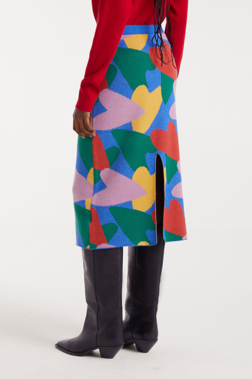 Midi Pencil Skirt Multi Colour Heart Print.