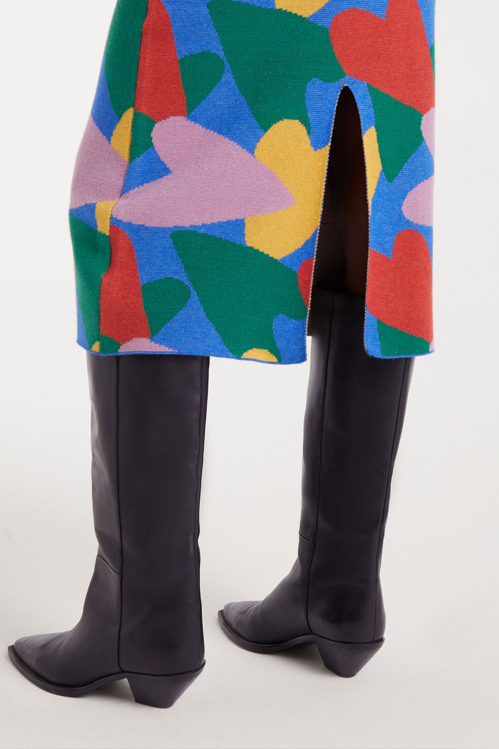 Midi Pencil Skirt Multi Colour Heart Print.