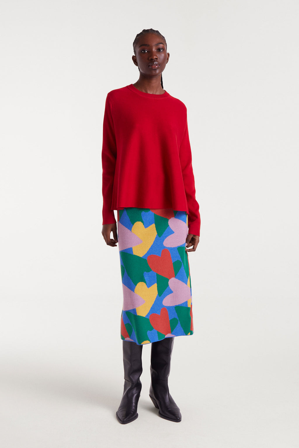Midi Pencil Skirt Multi Colour Heart Print.