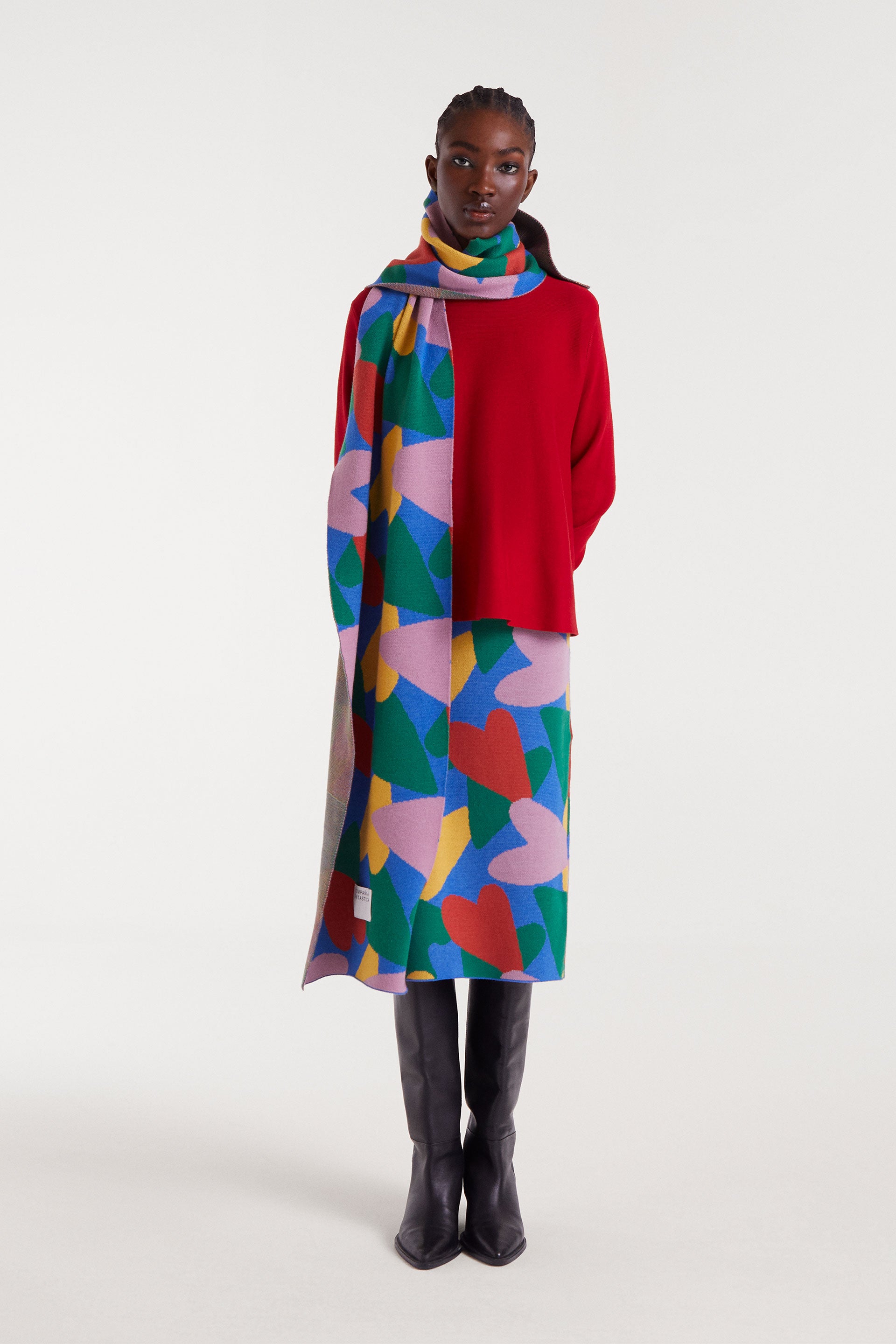 Midi Pencil Skirt Multi Colour Heart Print.