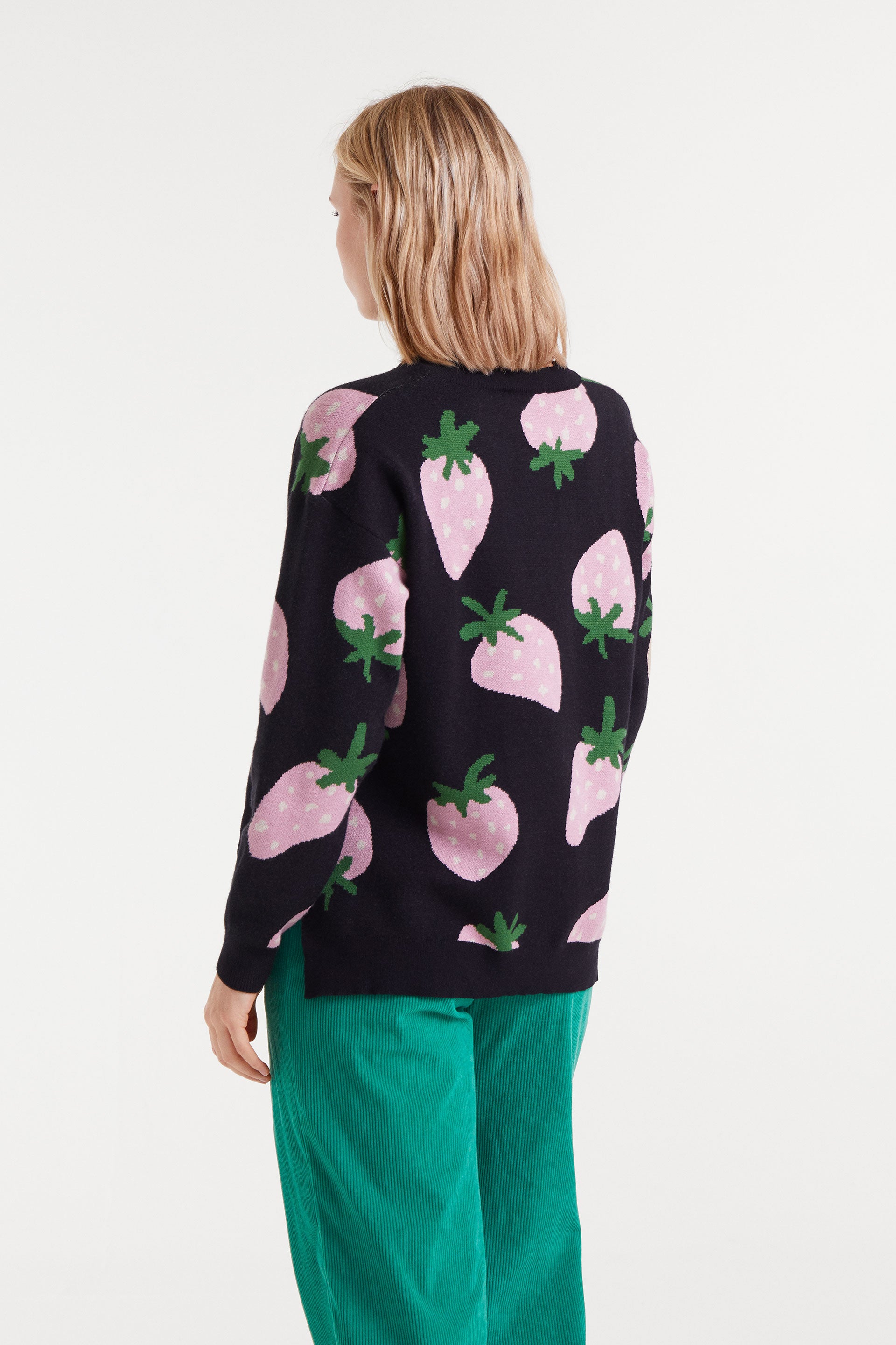 Black Jumper with Strawbery Print.