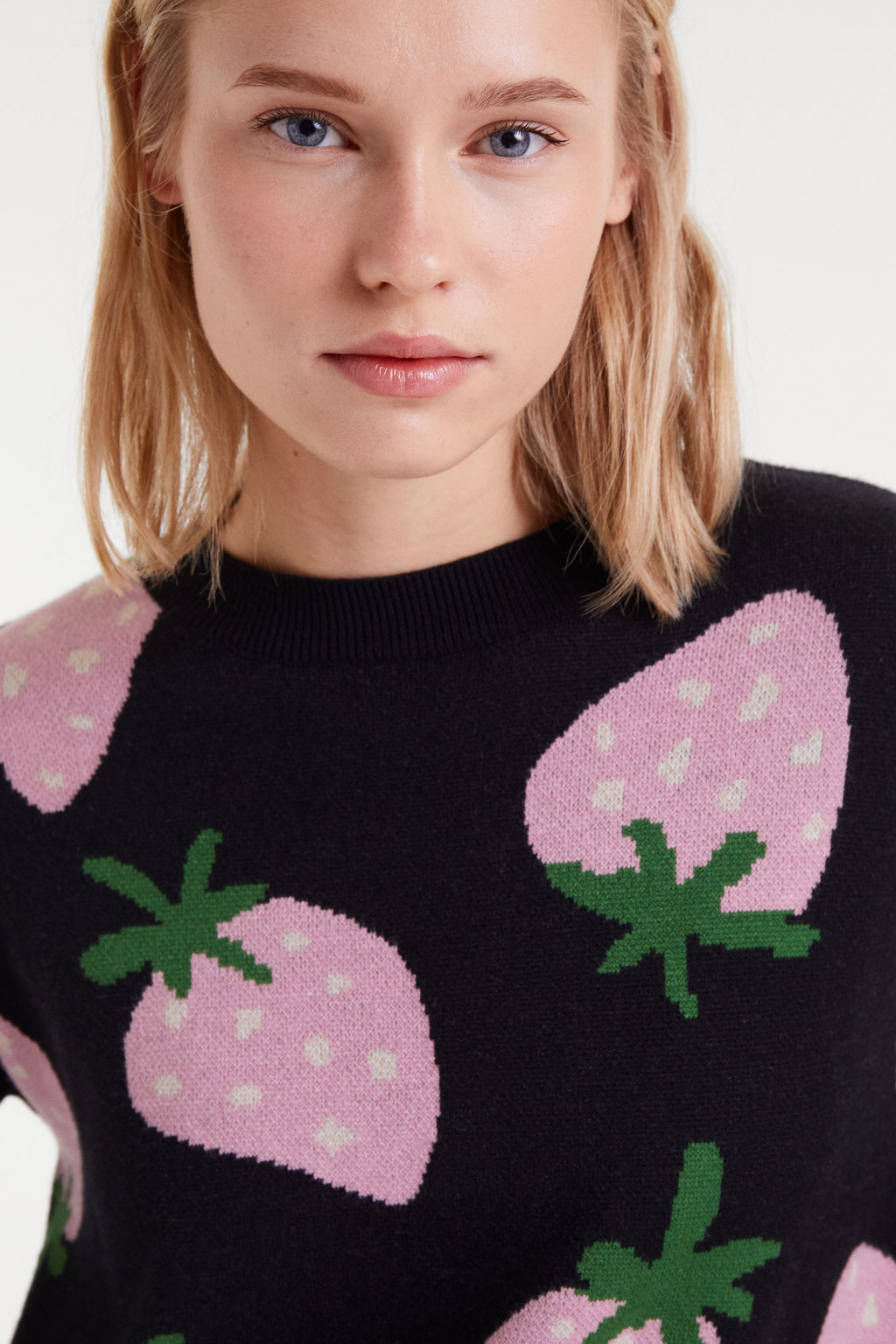 Black Jumper with Strawbery Print.