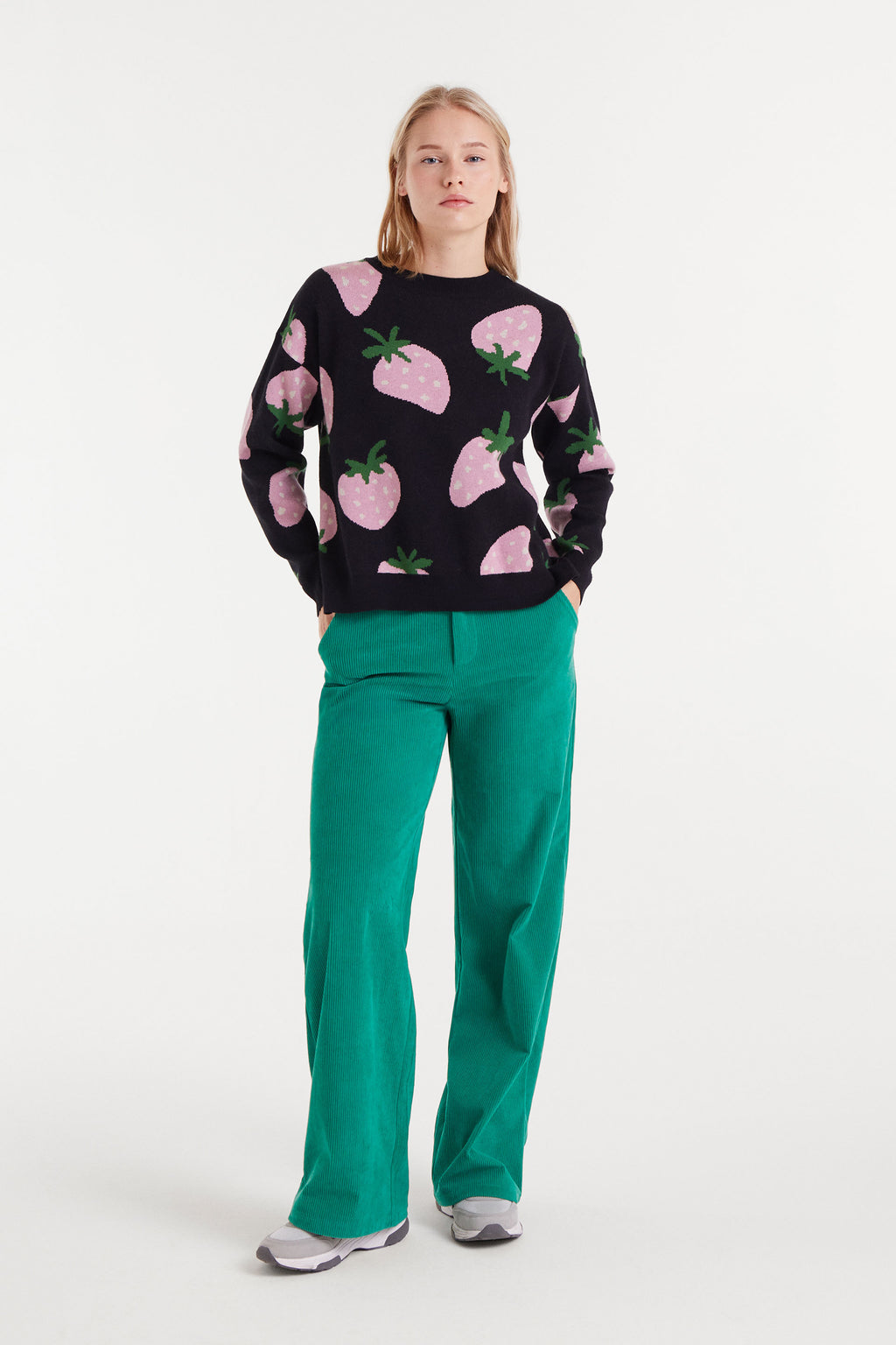 Black Jumper with Strawbery Print.