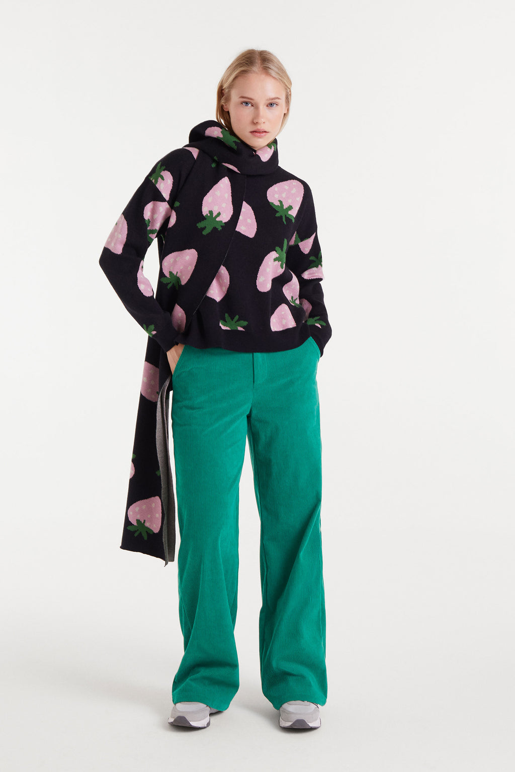 Black Jumper with Strawbery Print.