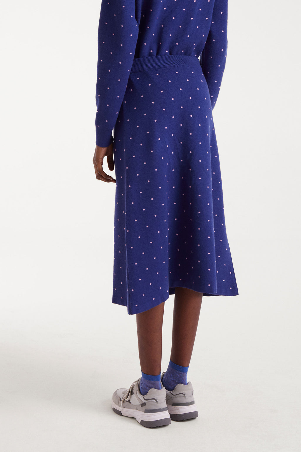 Blue Midi Skirt With Pink Dots.