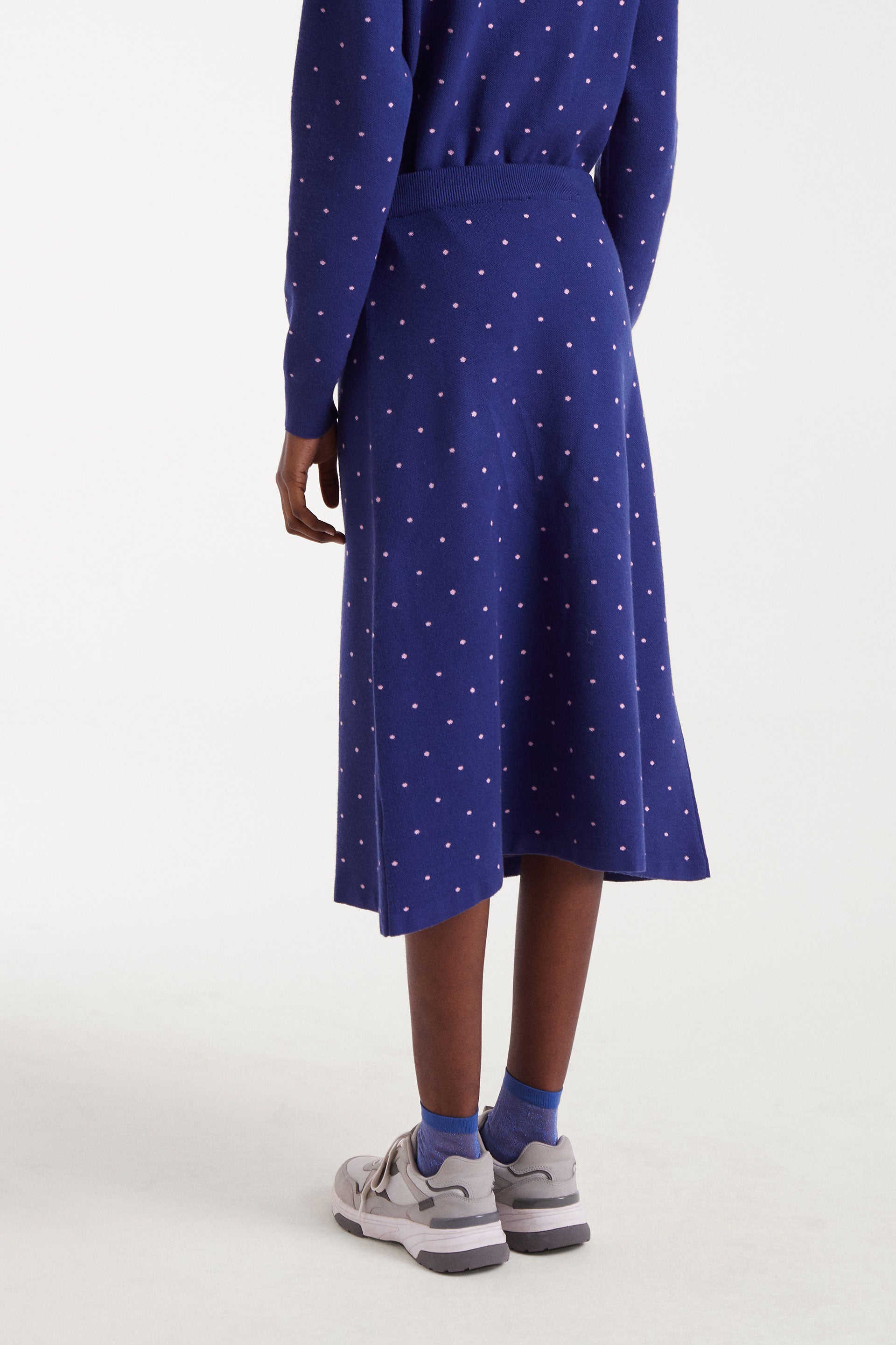 Blue Midi Skirt With Pink Dots.