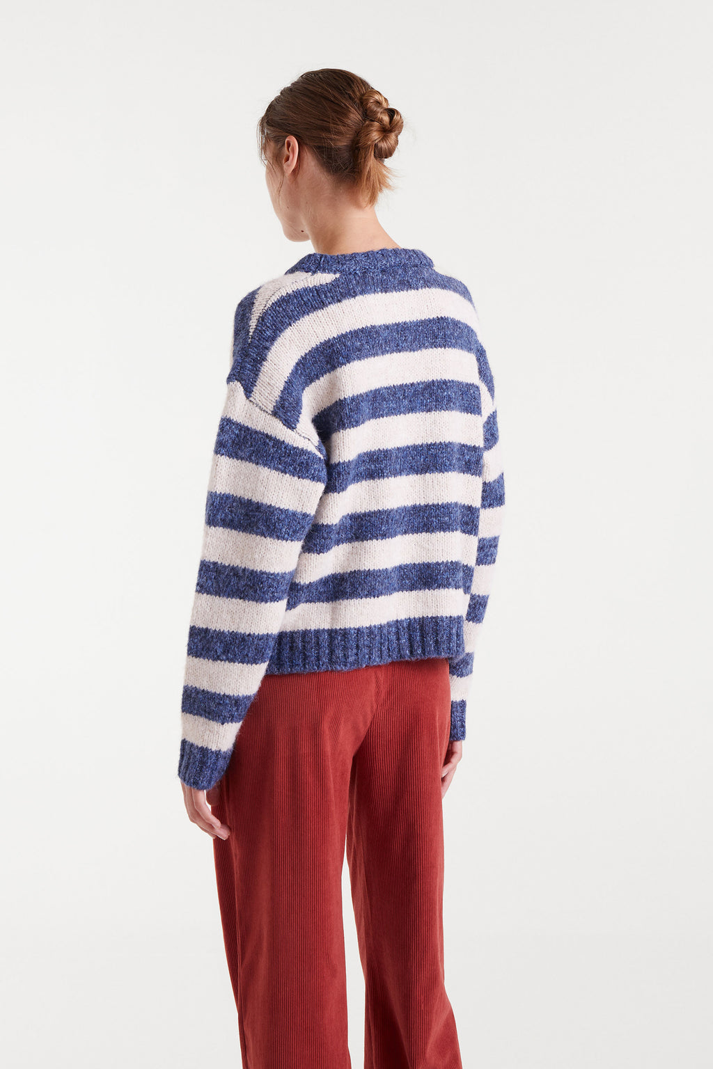 Blue and White Knitted Sweater.