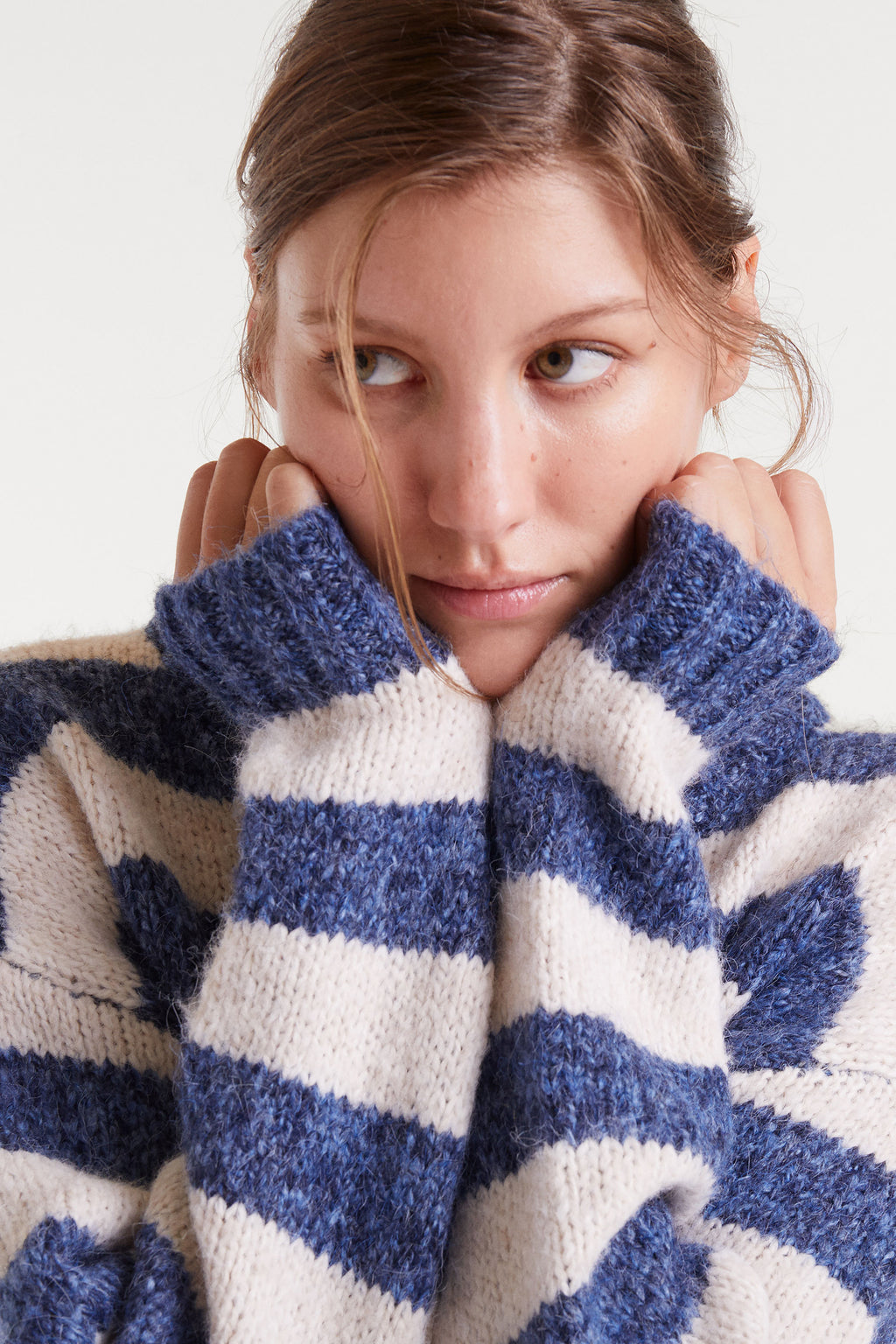 Blue and White Knitted Sweater.