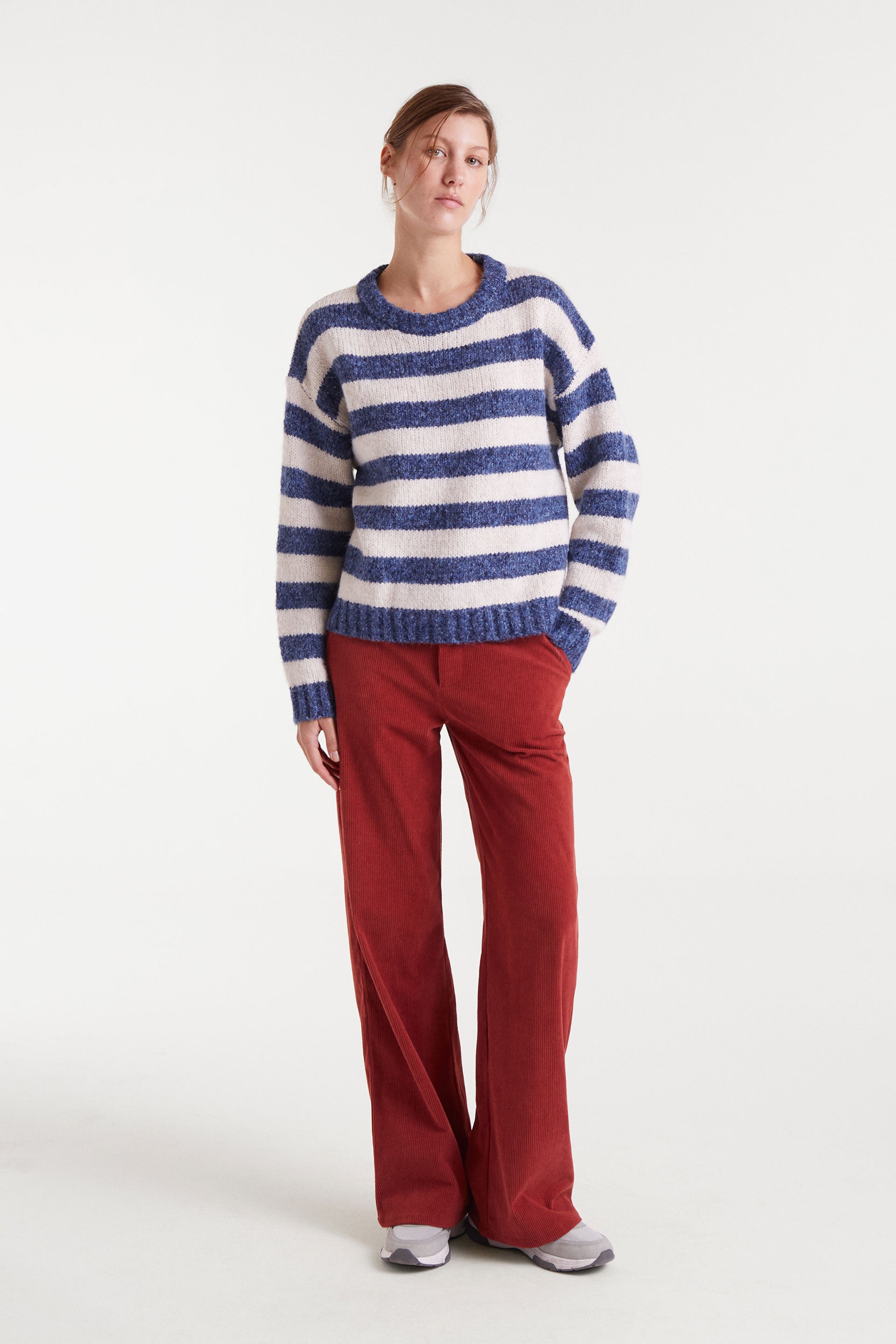 Blue and White Knitted Sweater.