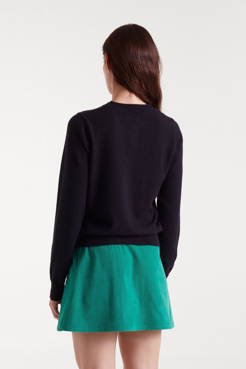 Black Knitted Cardigan with Heart-Shaped Buttons.