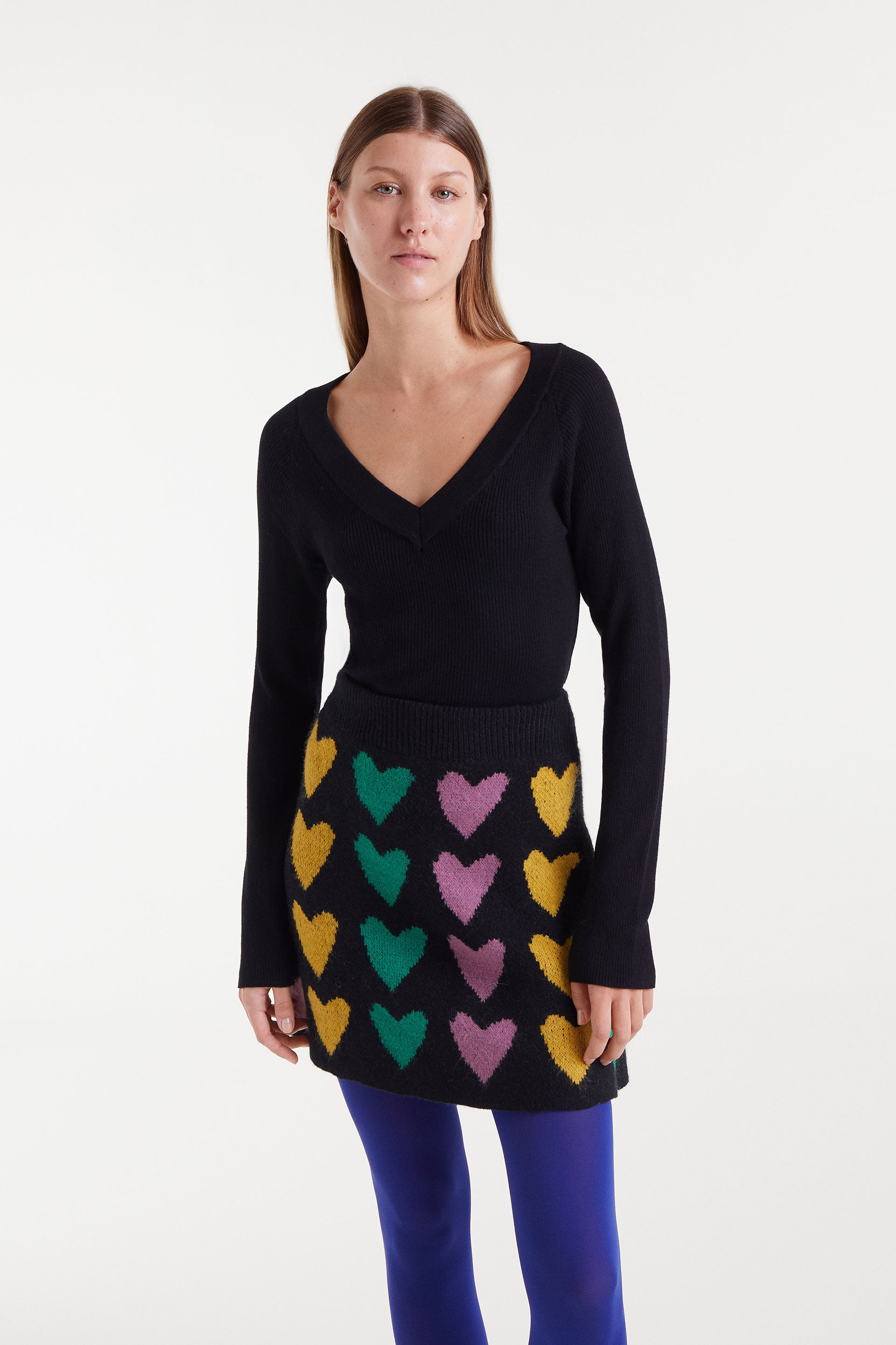 Black V-Neck Ribbed Sweater.
