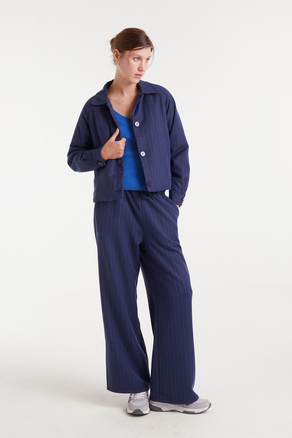 Blue V-Neck Ribbed Sweater.