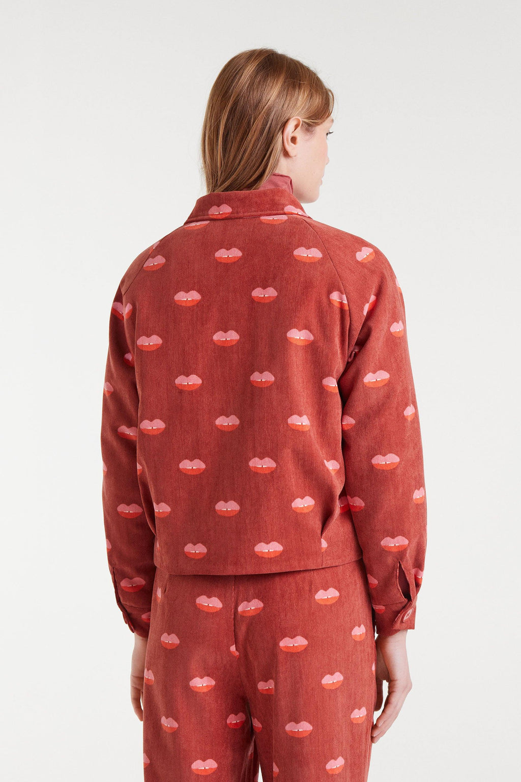 Rusted Red Lip Print Jacket