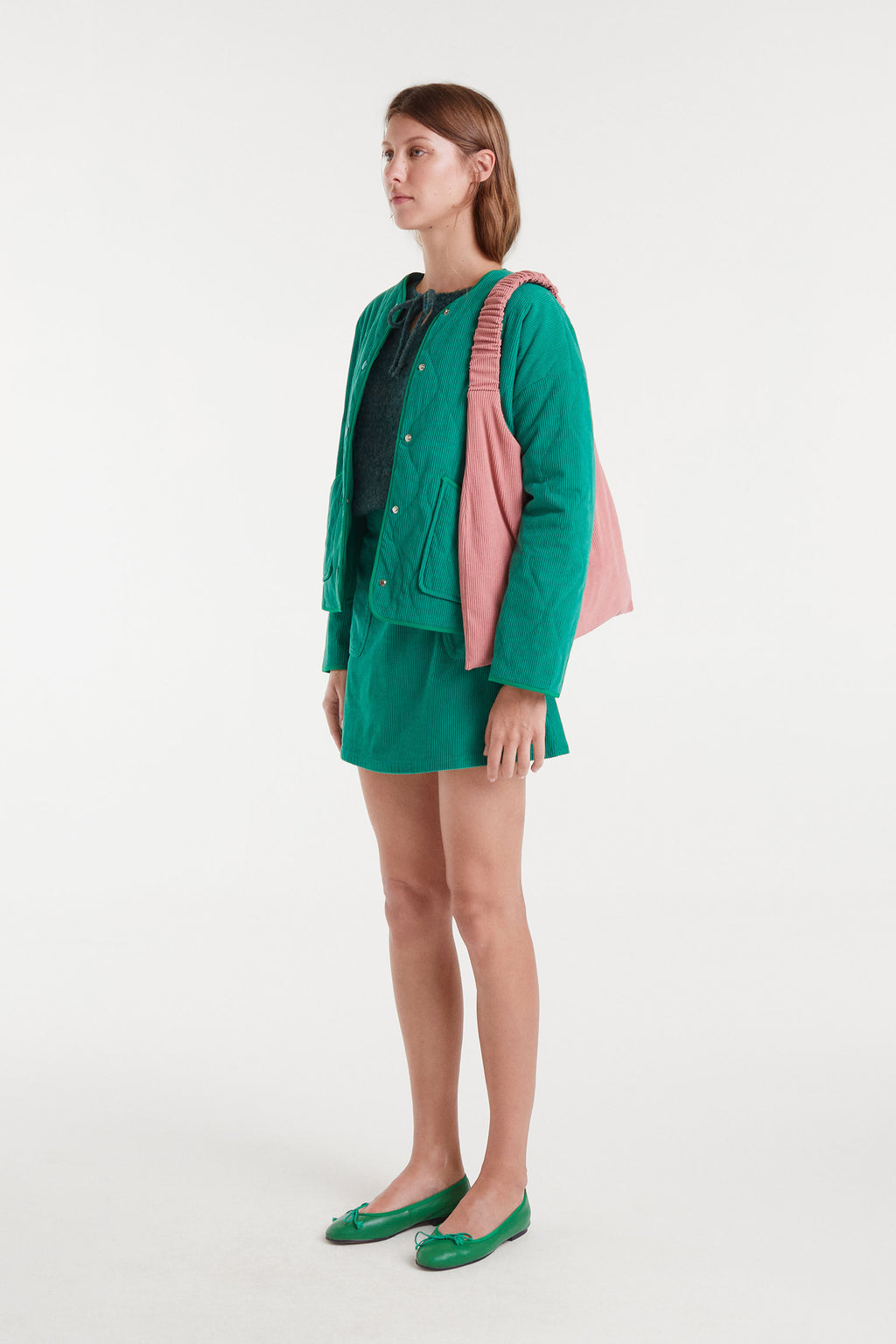 Corduroy Mini Green Skirt.