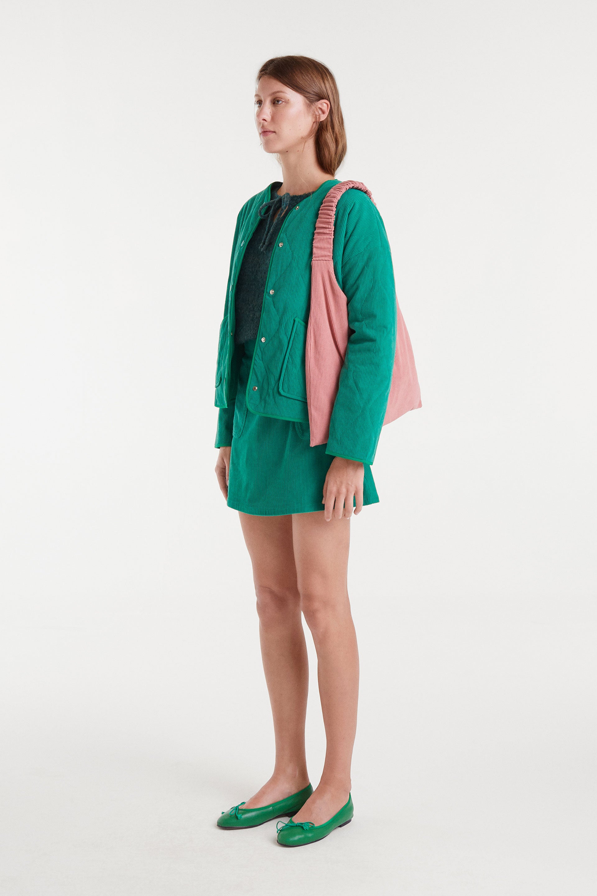 Corduroy Mini Green Skirt.