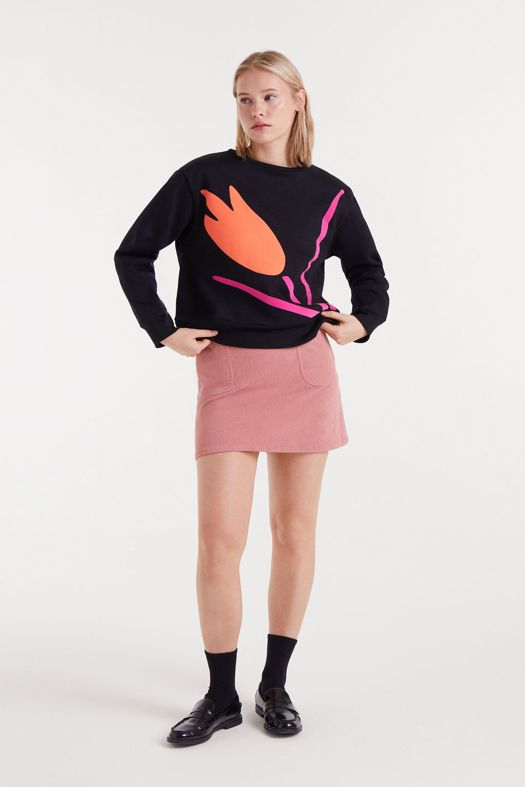 Black Sweatshirt with Flower Print