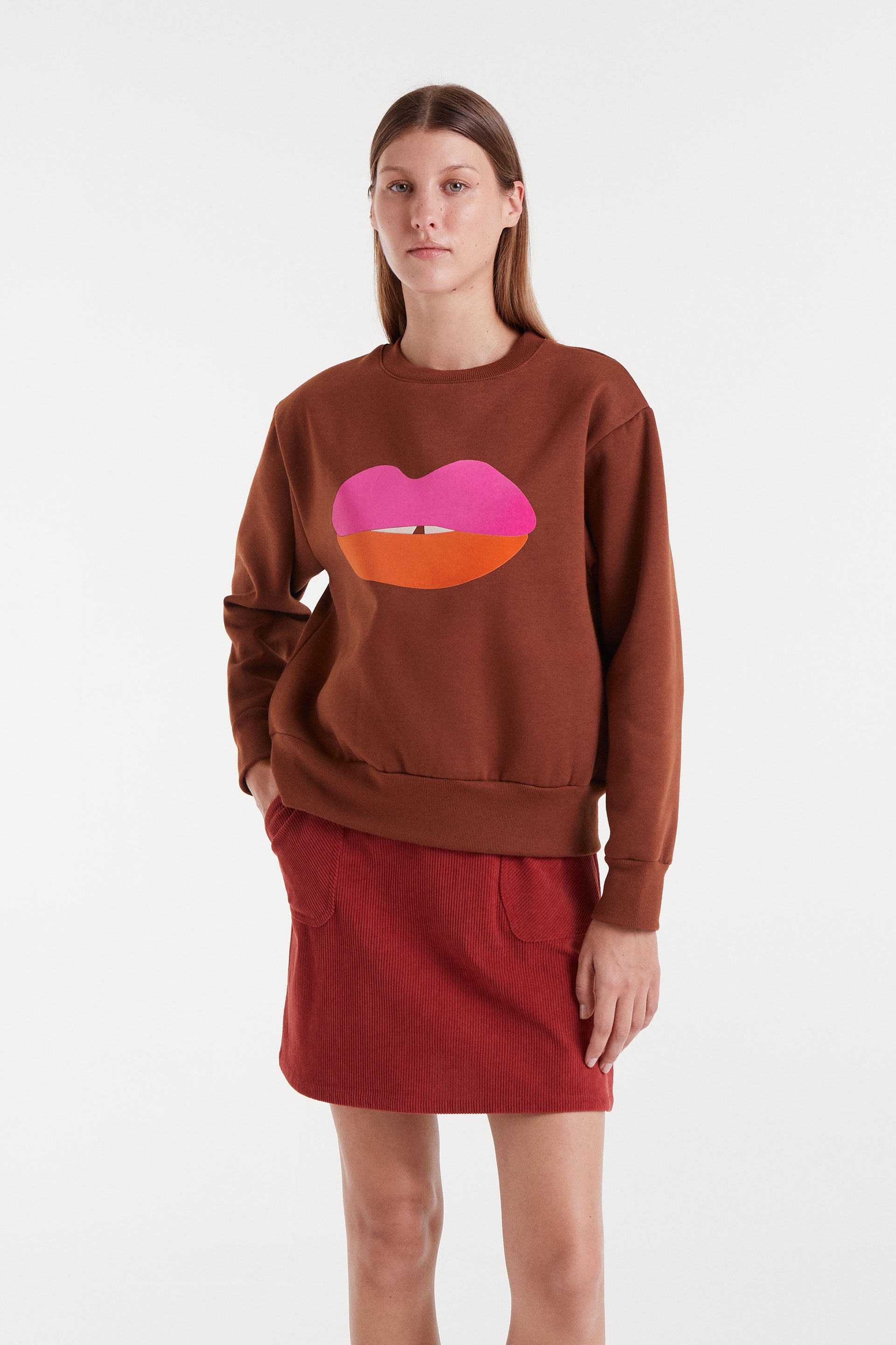 Brown Lips Print Sweatshirt