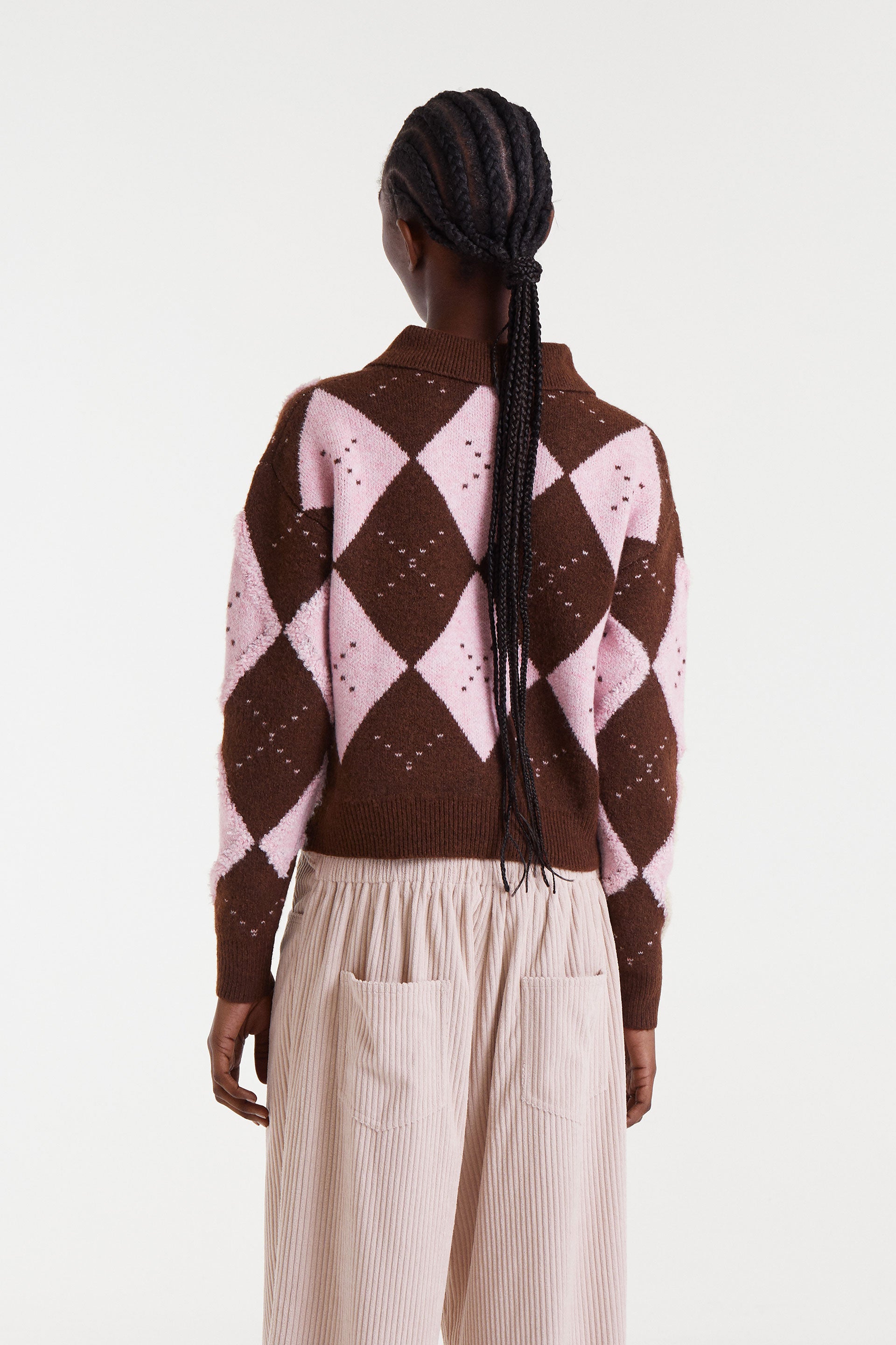 Knit Sweater with Pink and Brown Trim