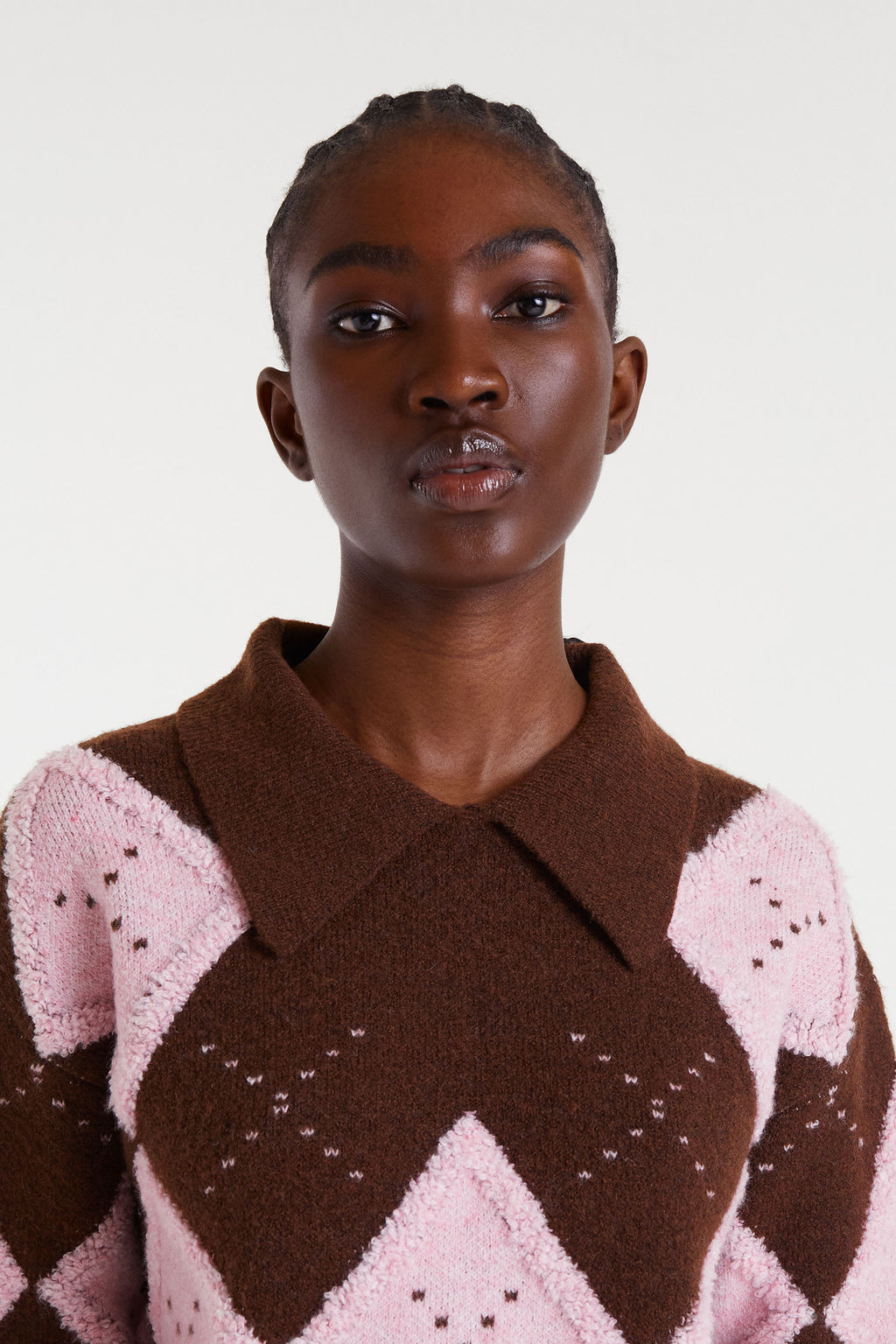 Knit Sweater with Pink and Brown Trim