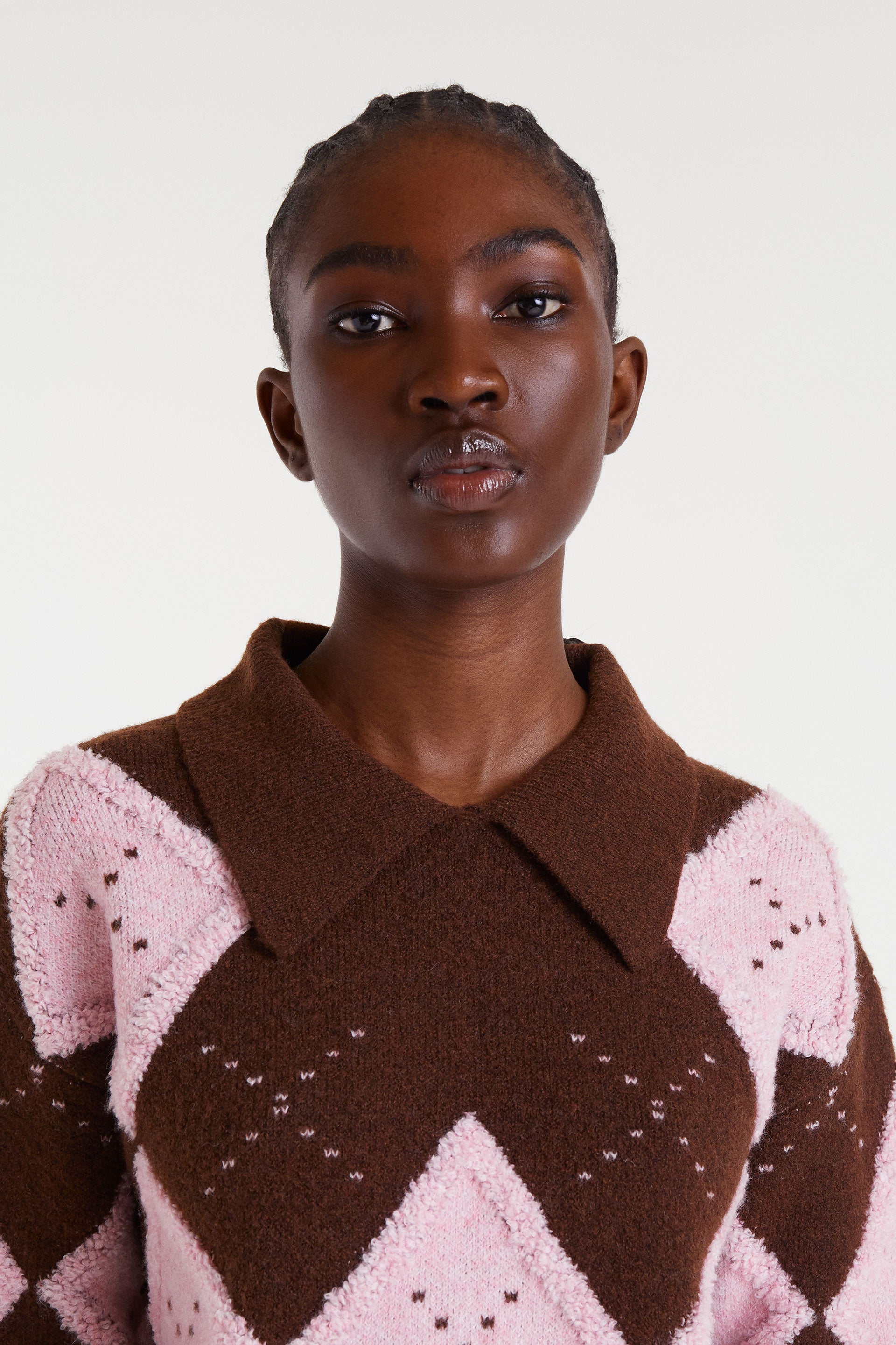 Knit Sweater with Pink and Brown Trim