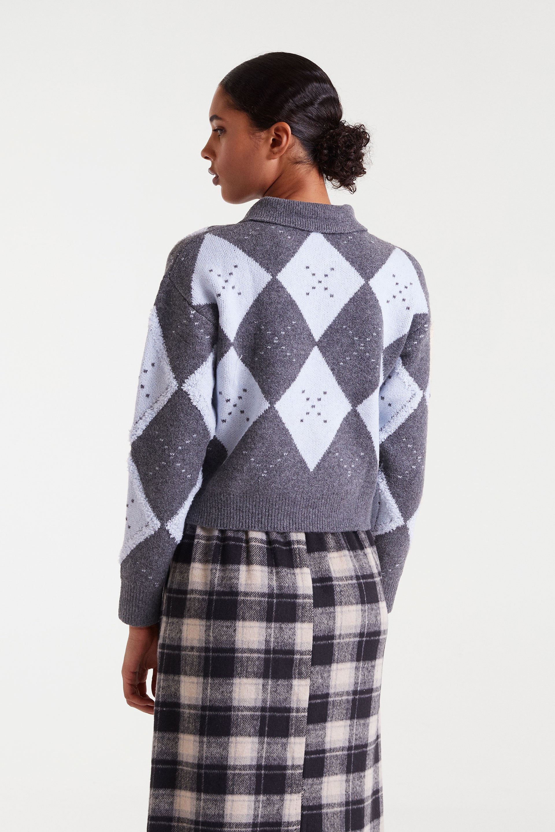 Knit Sweater with Gray and Blue Trim
