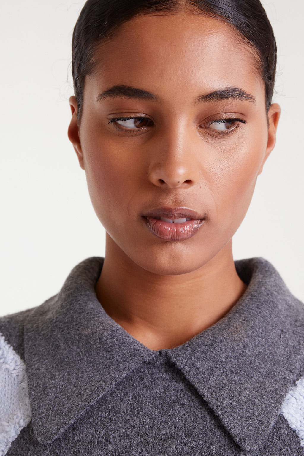 Knit Sweater with Gray and Blue Trim