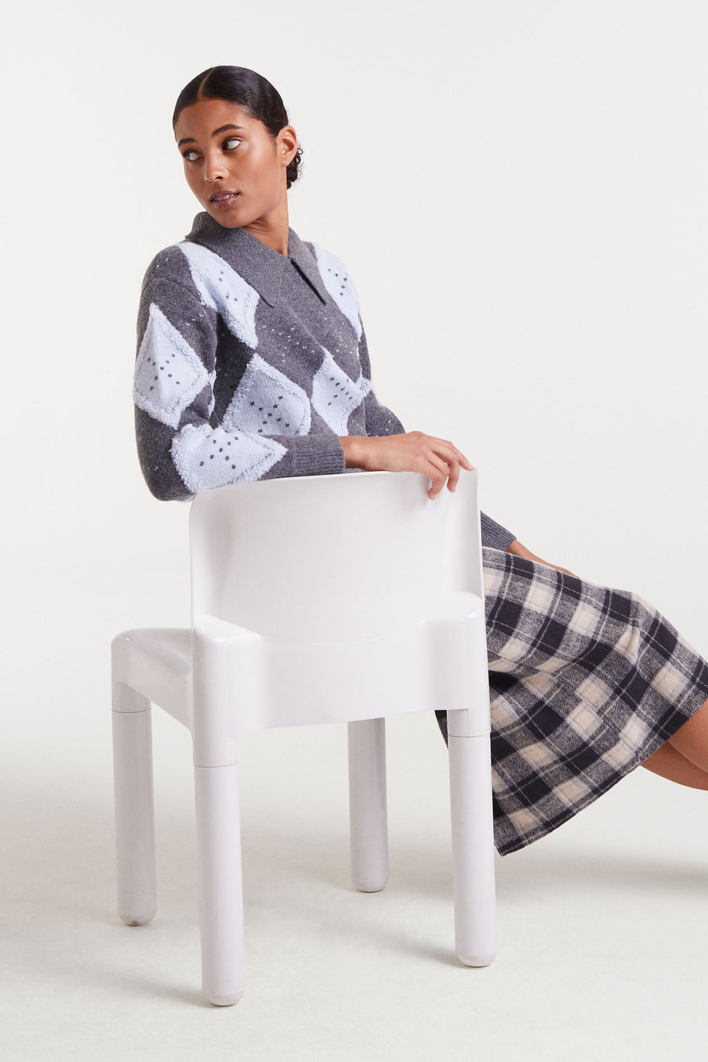 Knit Sweater with Gray and Blue Trim