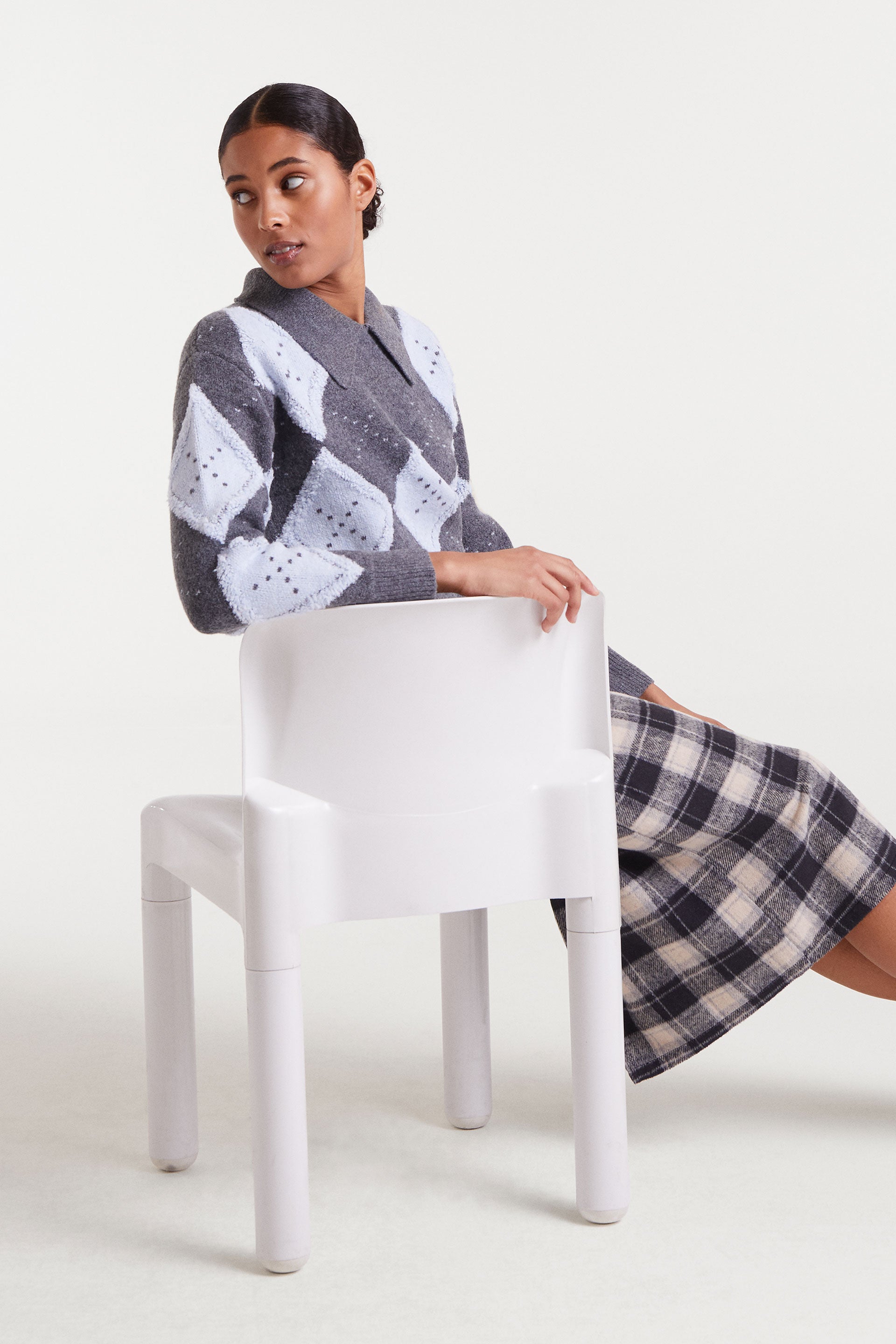 Knit Sweater with Gray and Blue Trim