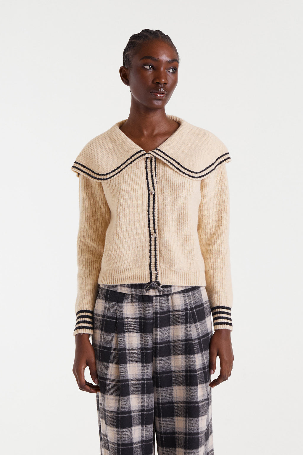 Beige Salior Collar Cardigan