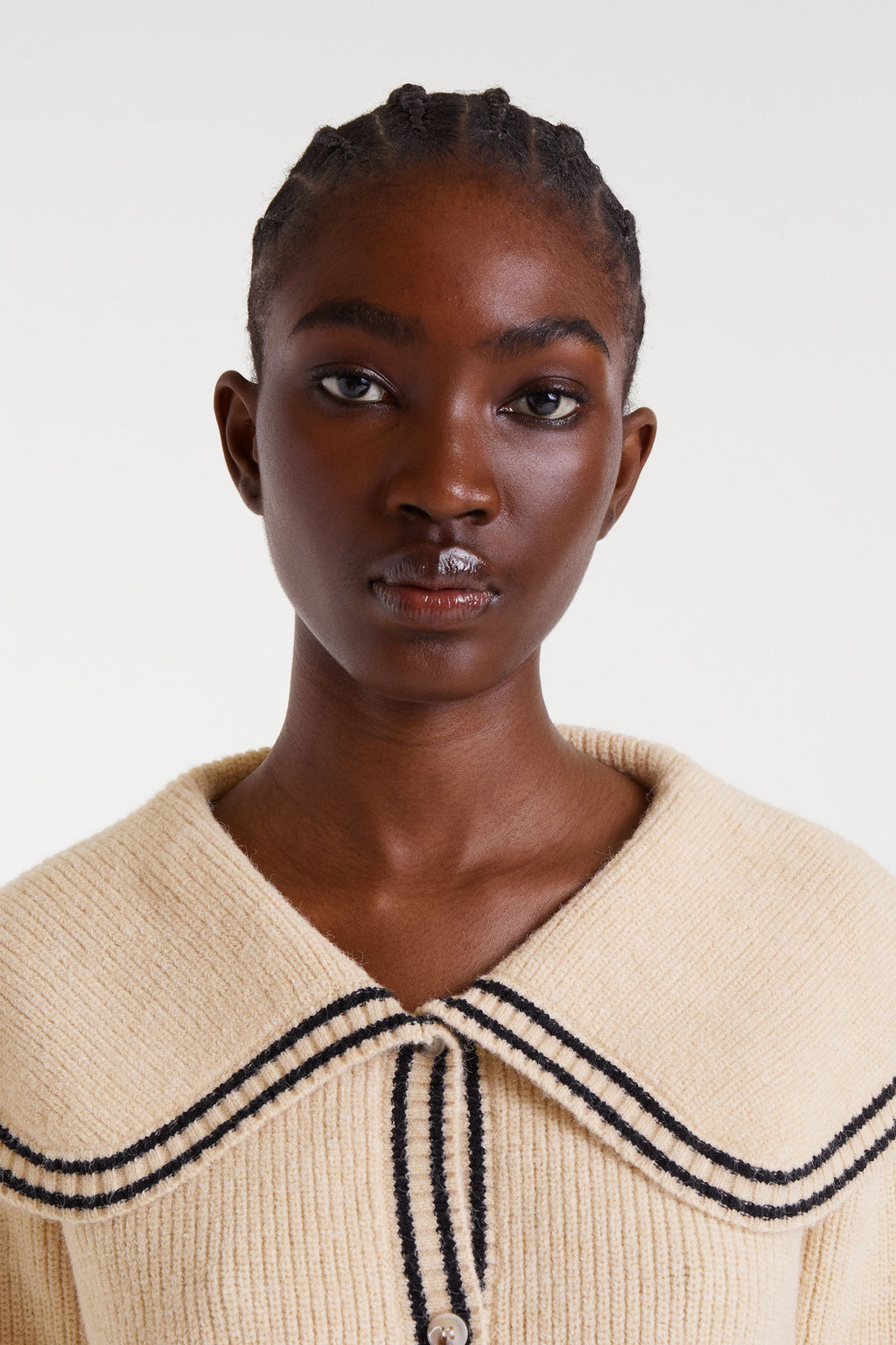 Beige Salior Collar Cardigan