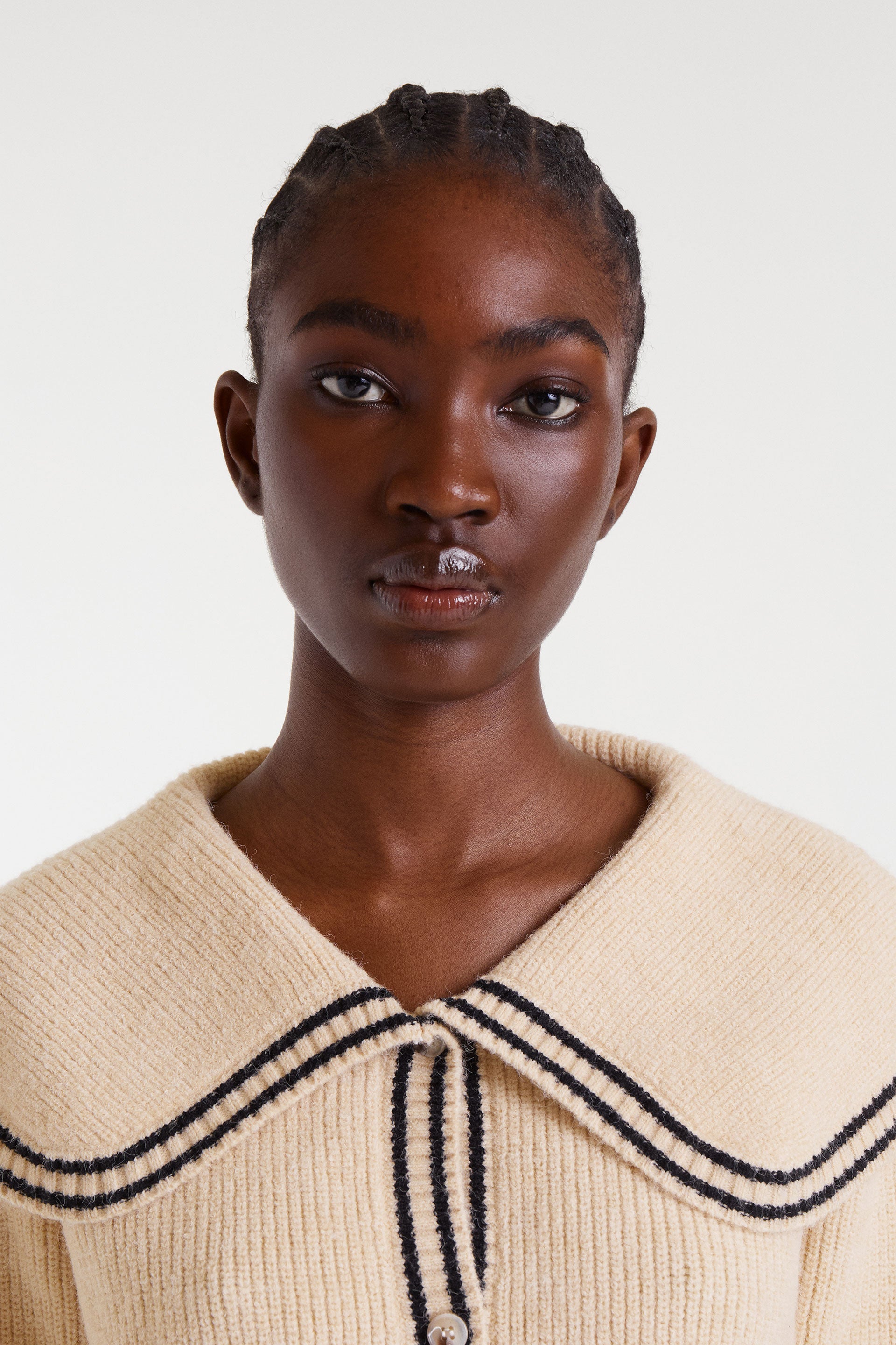 Beige Salior Collar Cardigan