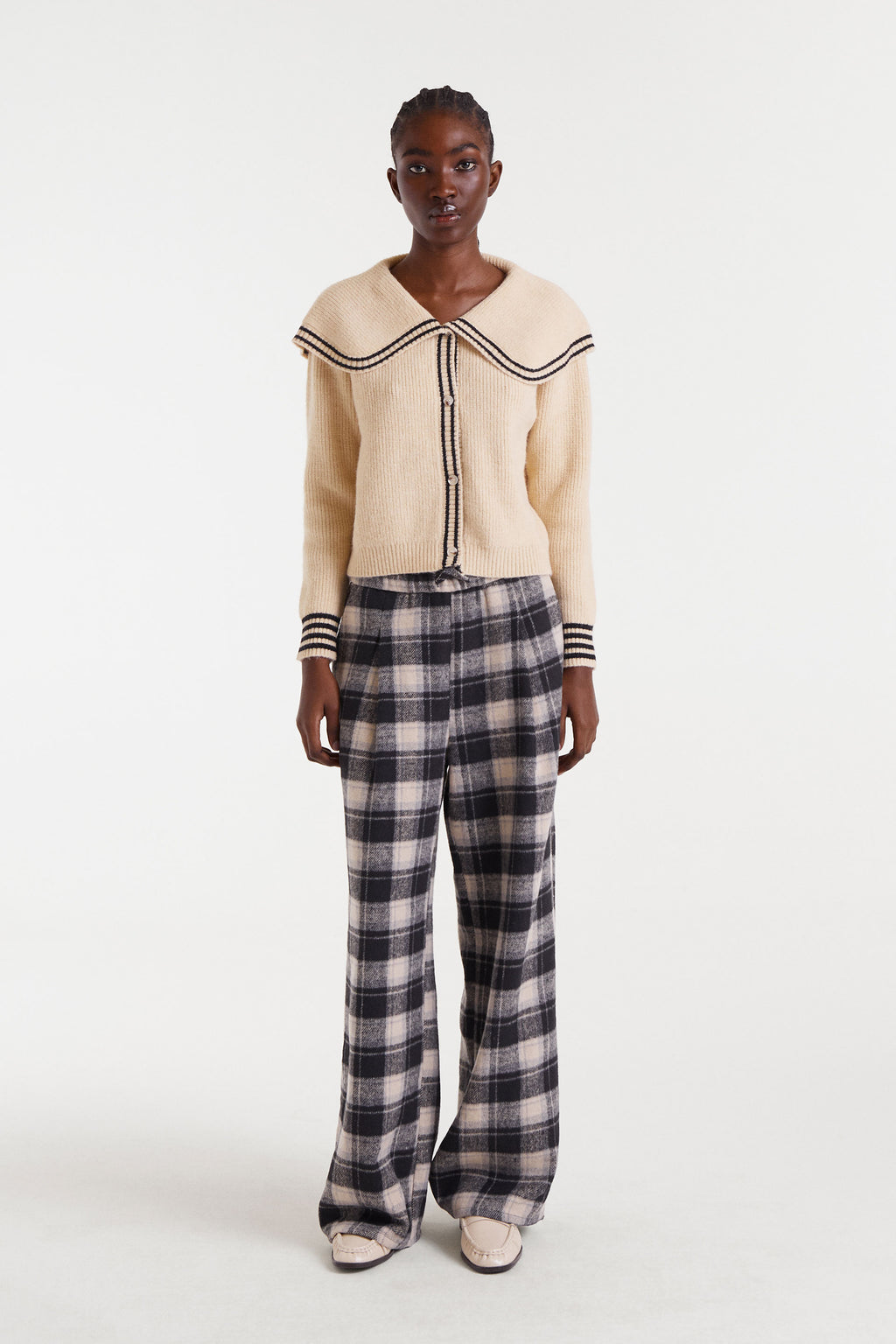Beige Salior Collar Cardigan
