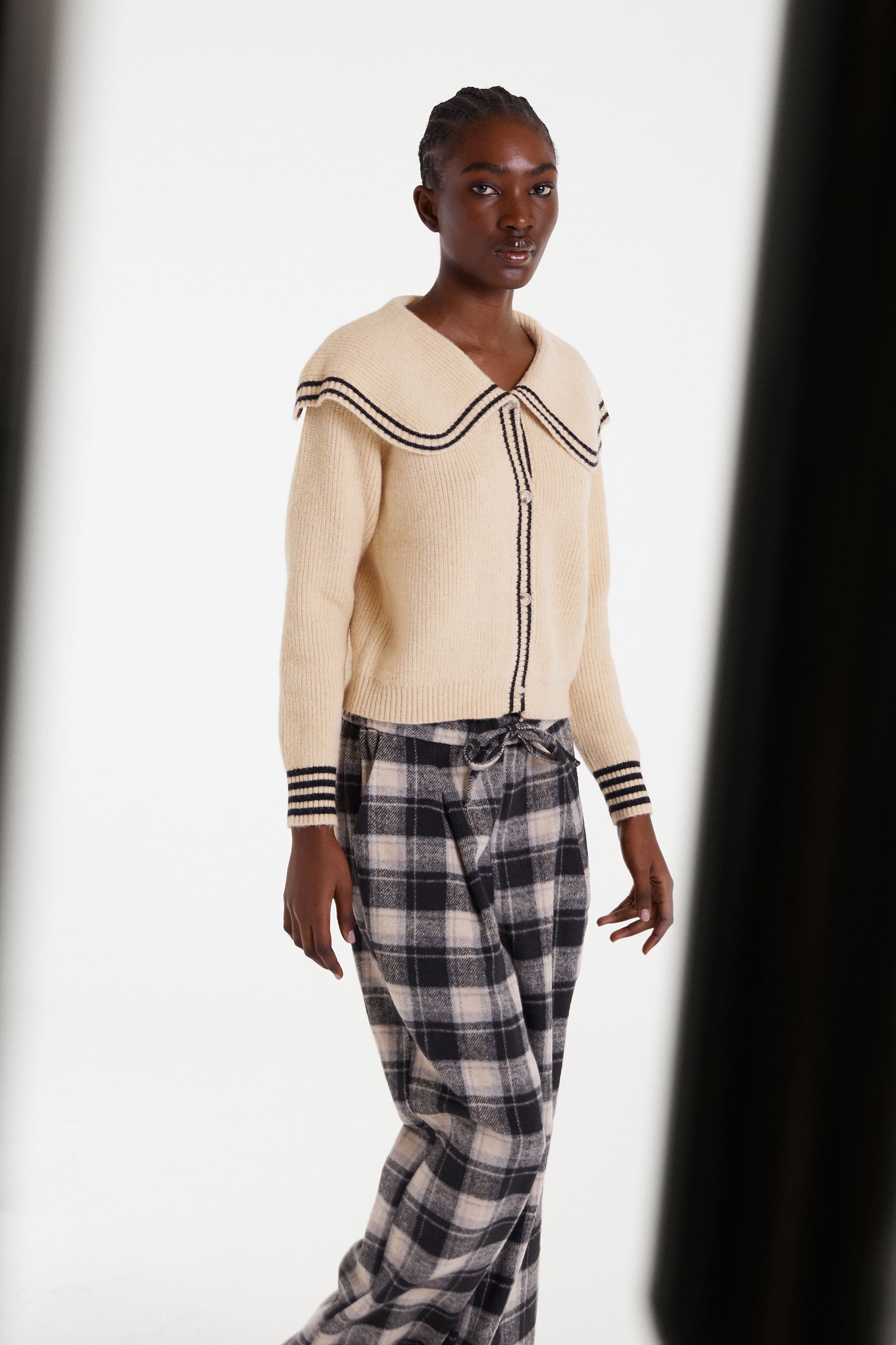 Beige Salior Collar Cardigan