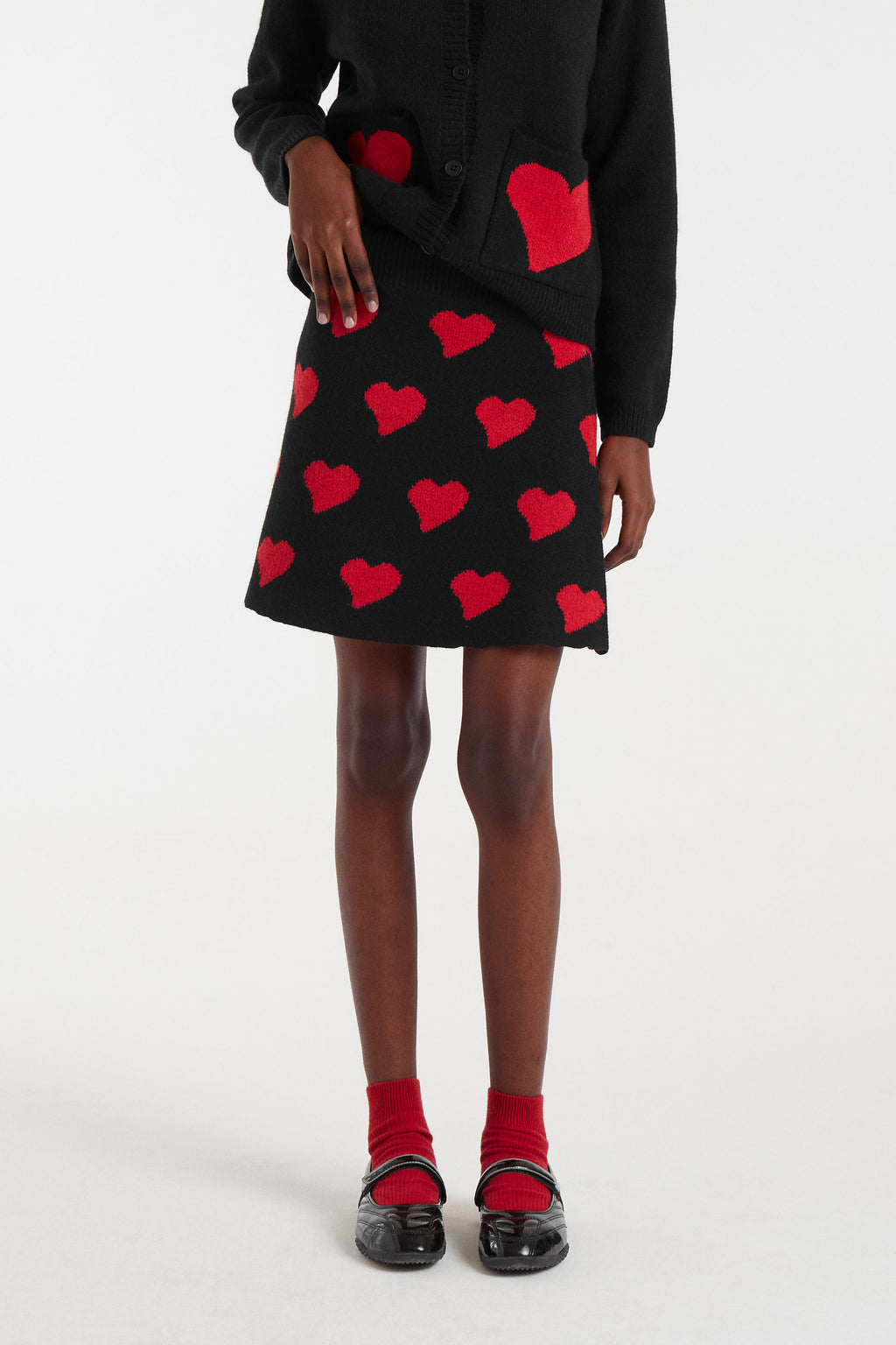 Short Skirt with Red Heart Print