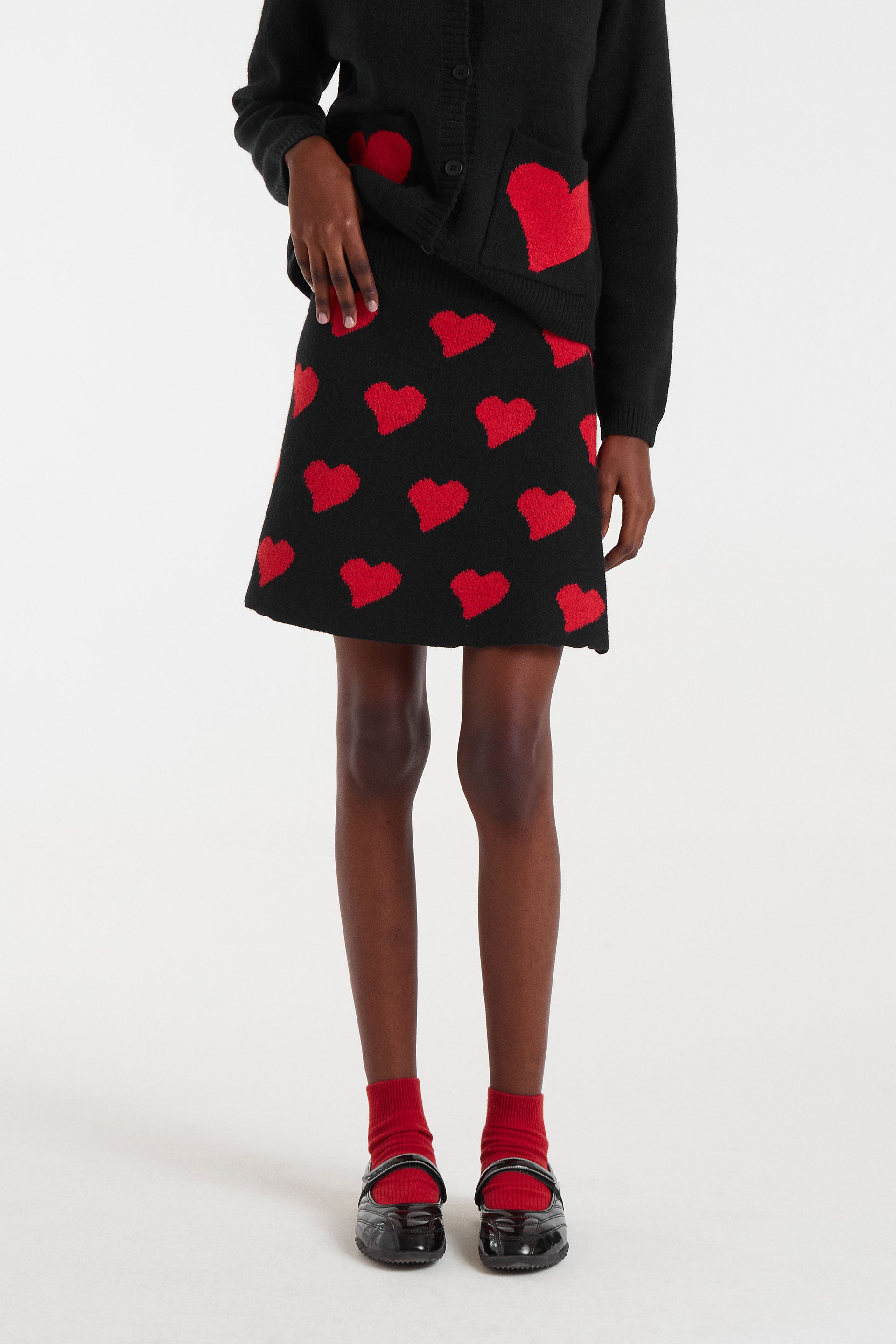 Short Skirt with Red Heart Print