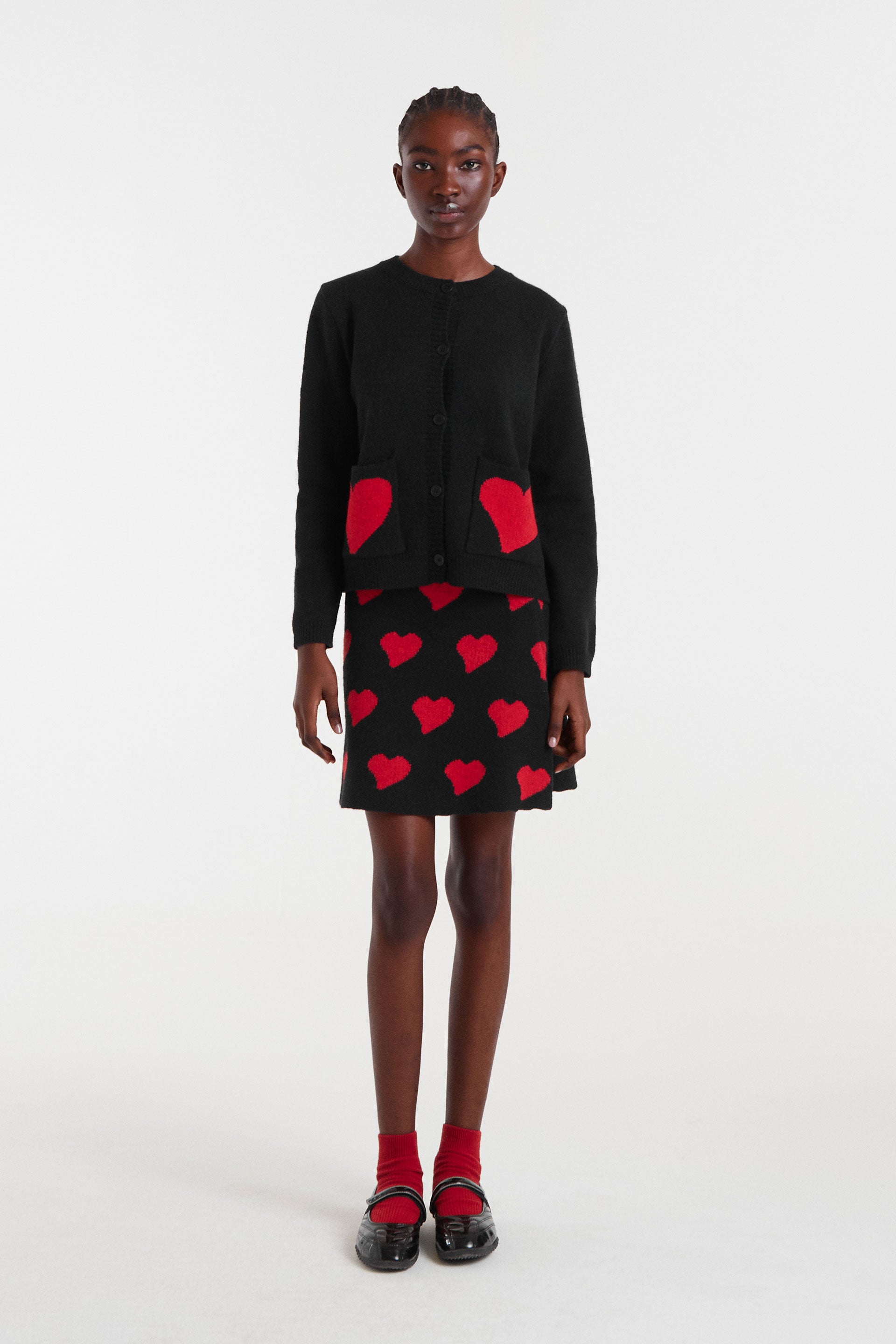 Short Skirt with Red Heart Print