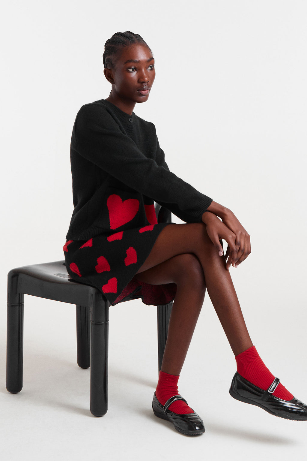 Short Skirt with Red Heart Print