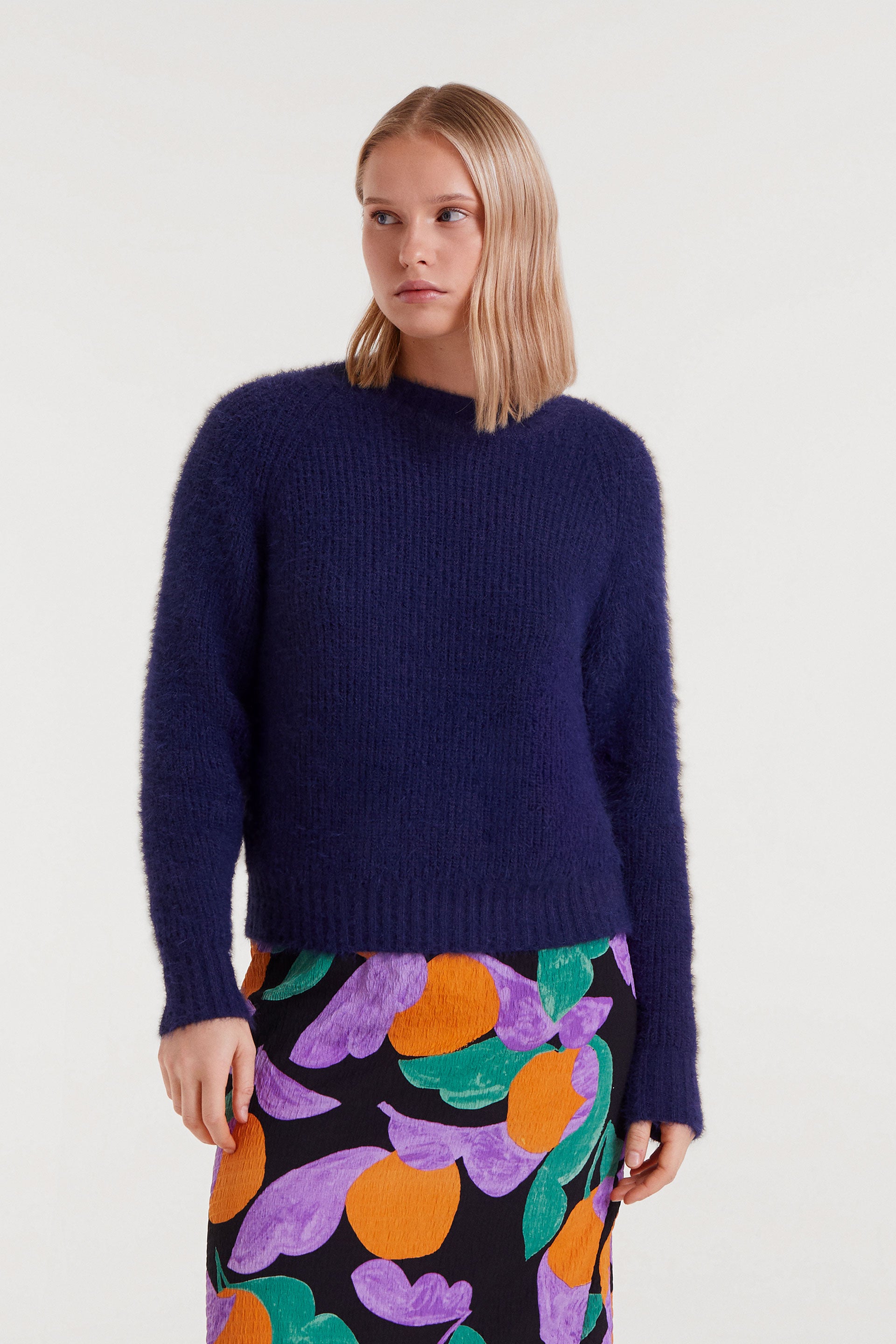 Blue Textured Knit Sweater