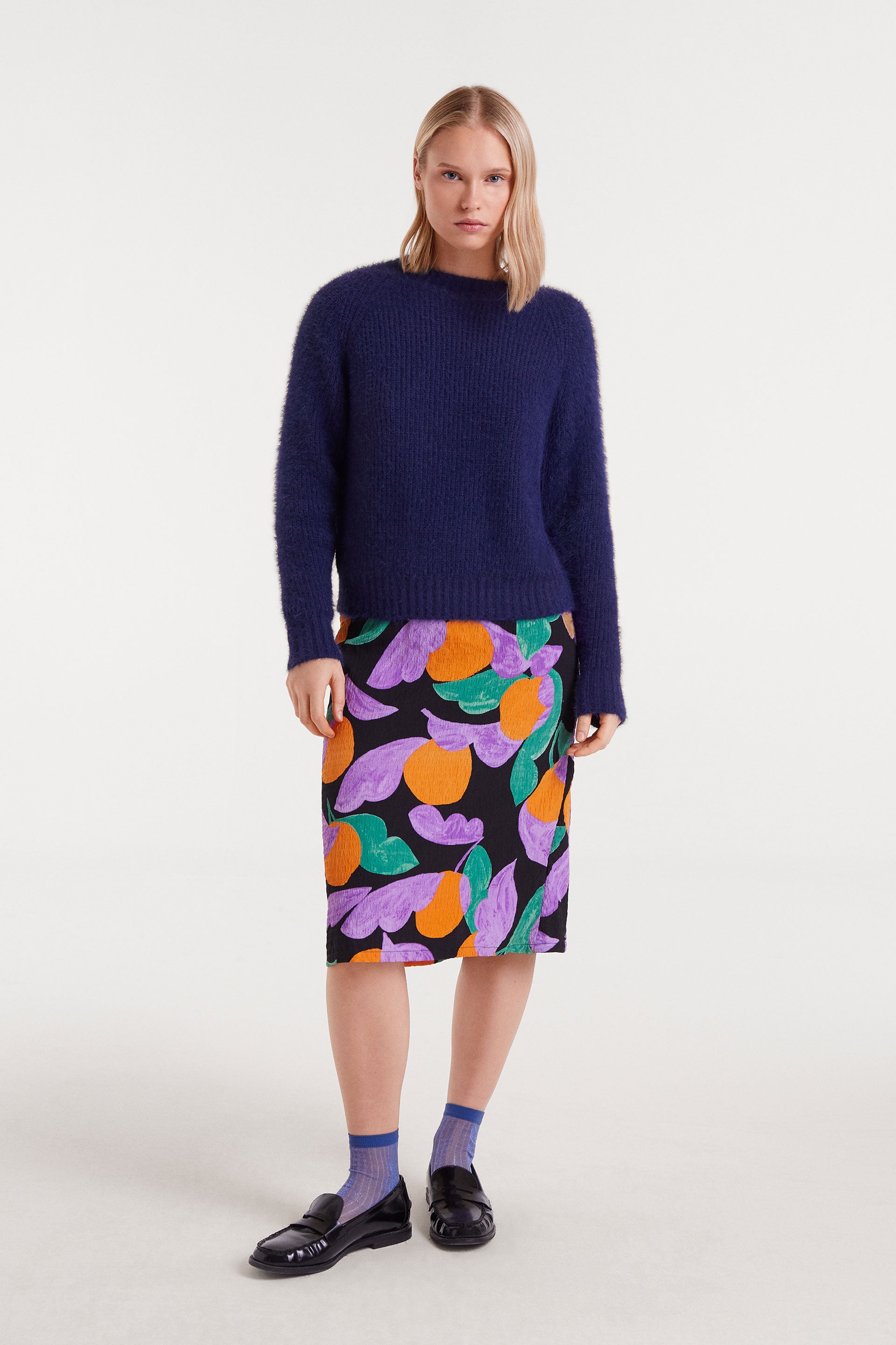 Blue Textured Knit Sweater