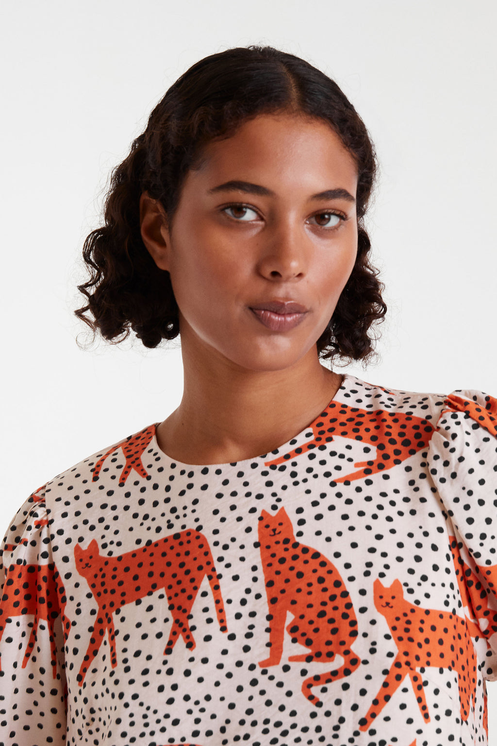 Short Dress with Orange Cheetah Patern