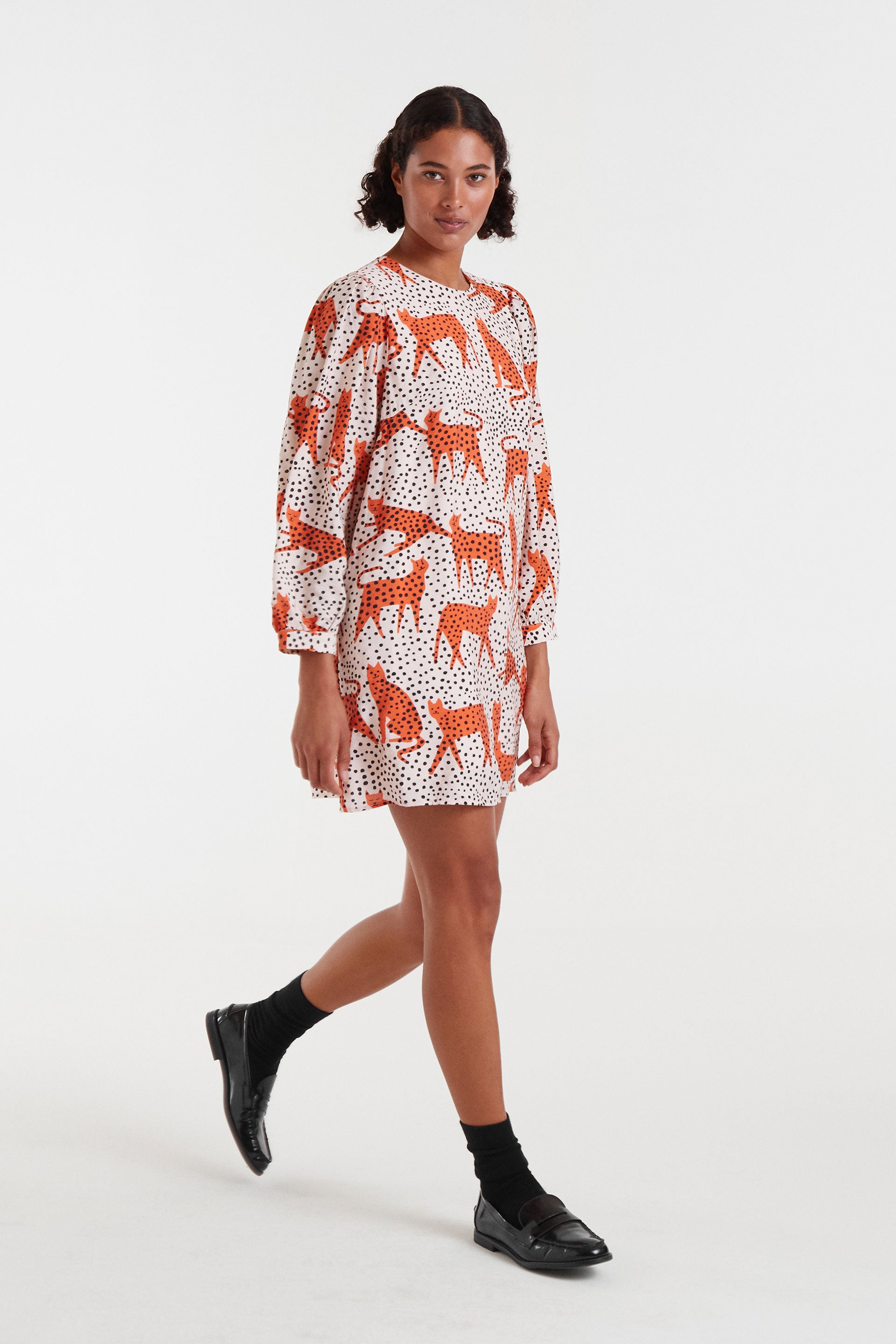 Short Dress with Orange Cheetah Patern