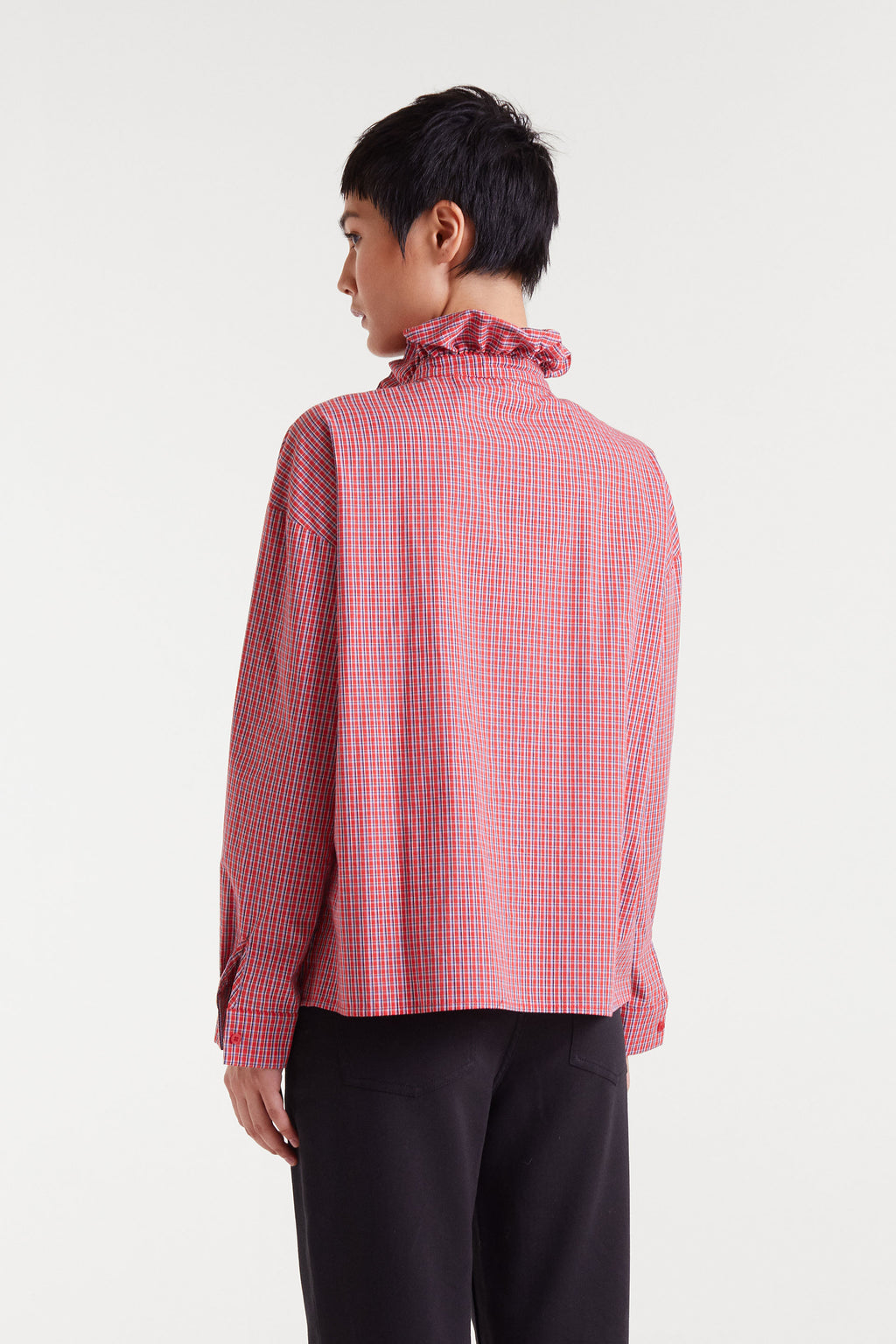 Cotton Shirt with Red Gingham Print