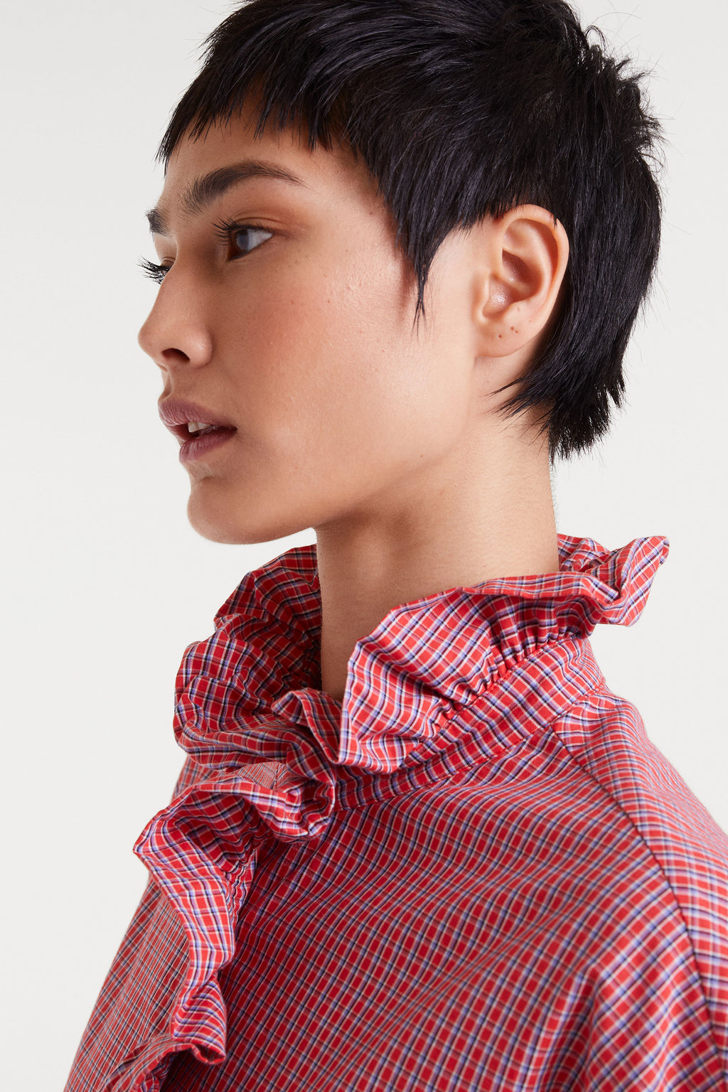Cotton Shirt with Red Gingham Print