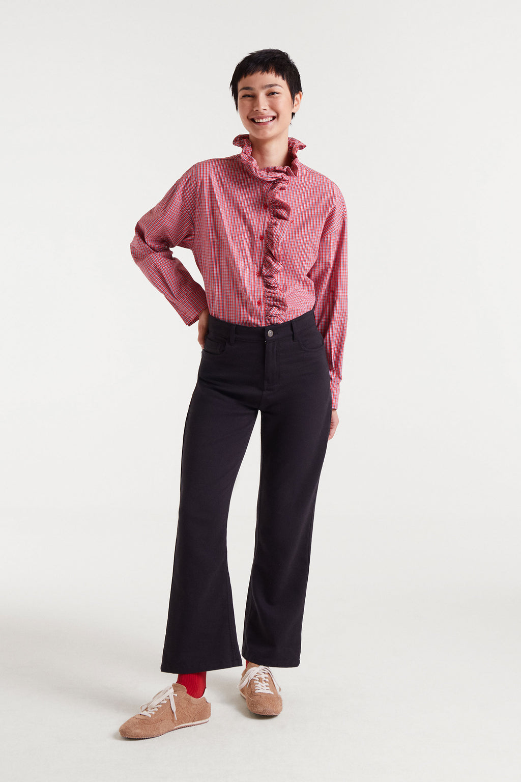 Cotton Shirt with Red Gingham Print