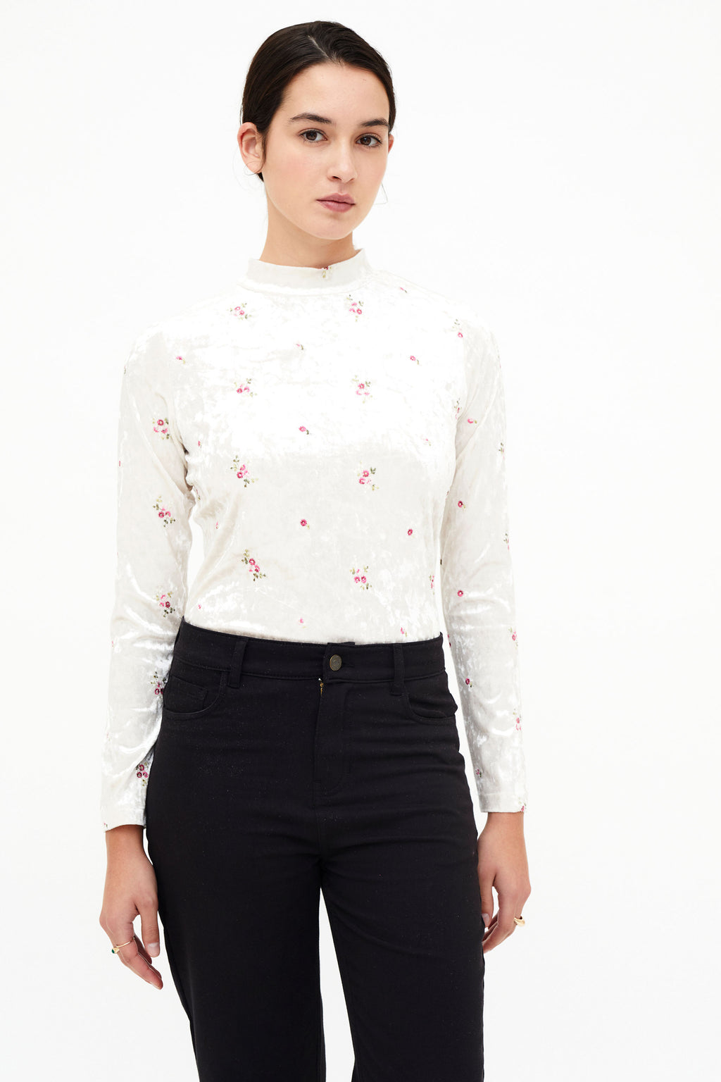 Velvet T-Shirt with Floral Print