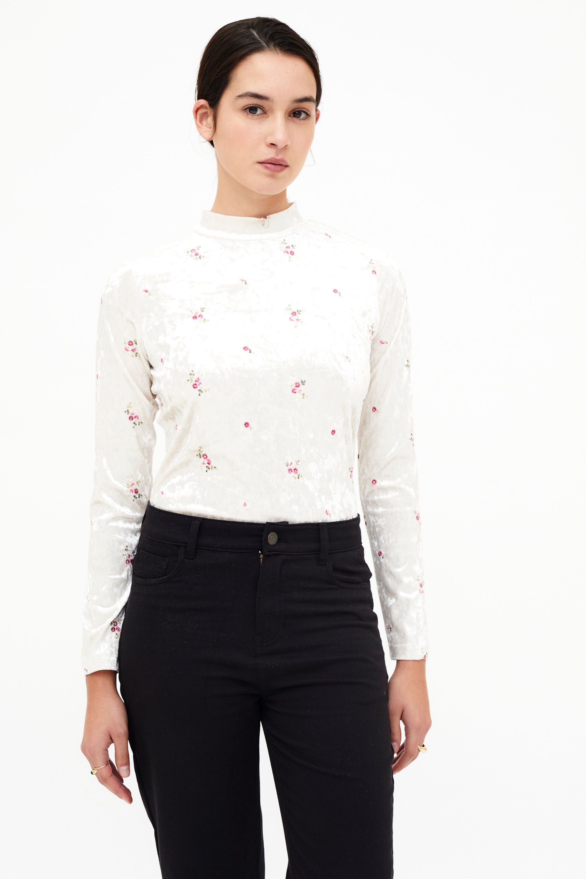 Velvet T-Shirt with Floral Print