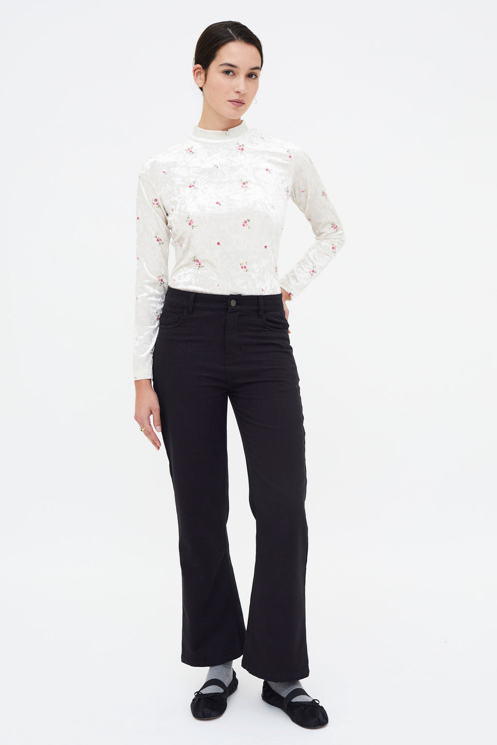 Velvet T-Shirt with Floral Print