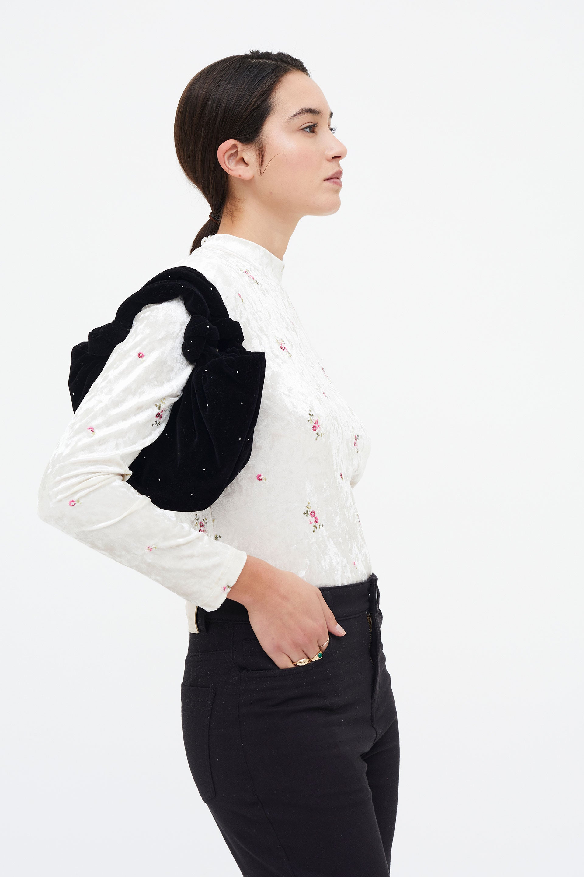 Velvet T-Shirt with Floral Print