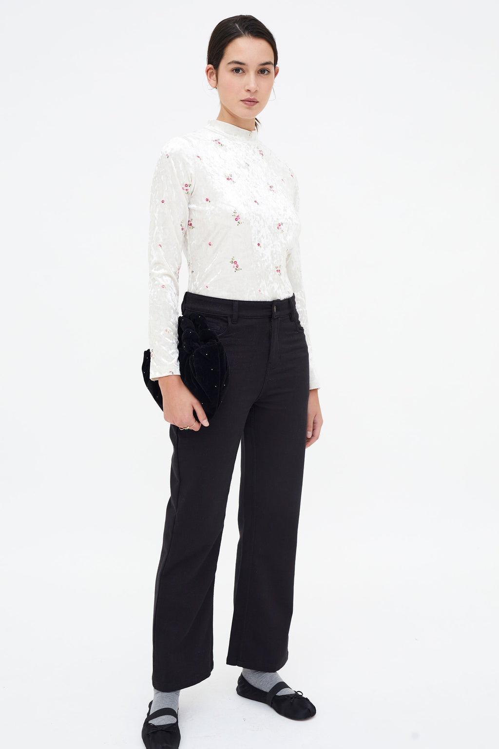 Velvet T-Shirt with Floral Print